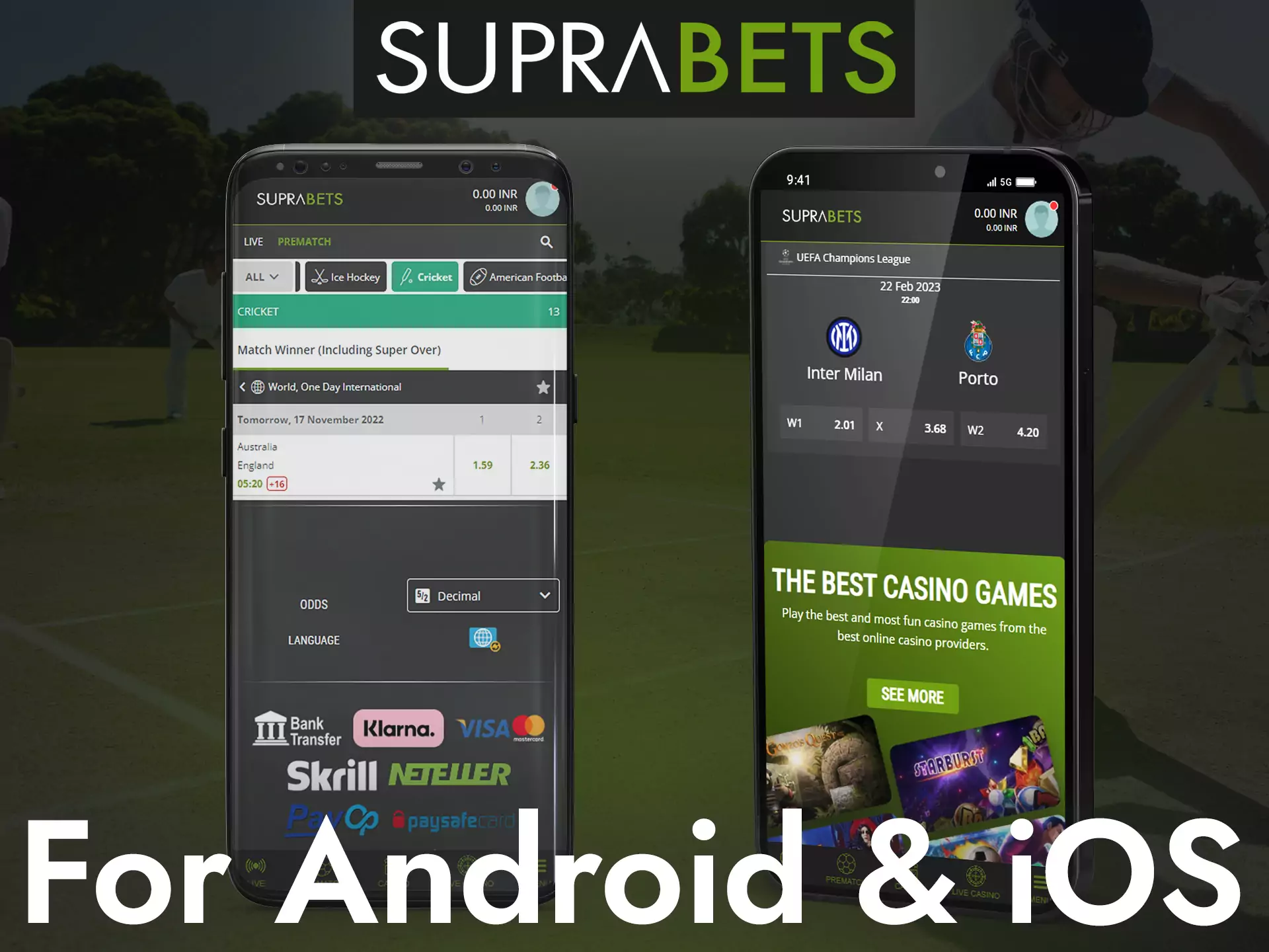 Play and place bets on Suprabets on Android and iOS devices.