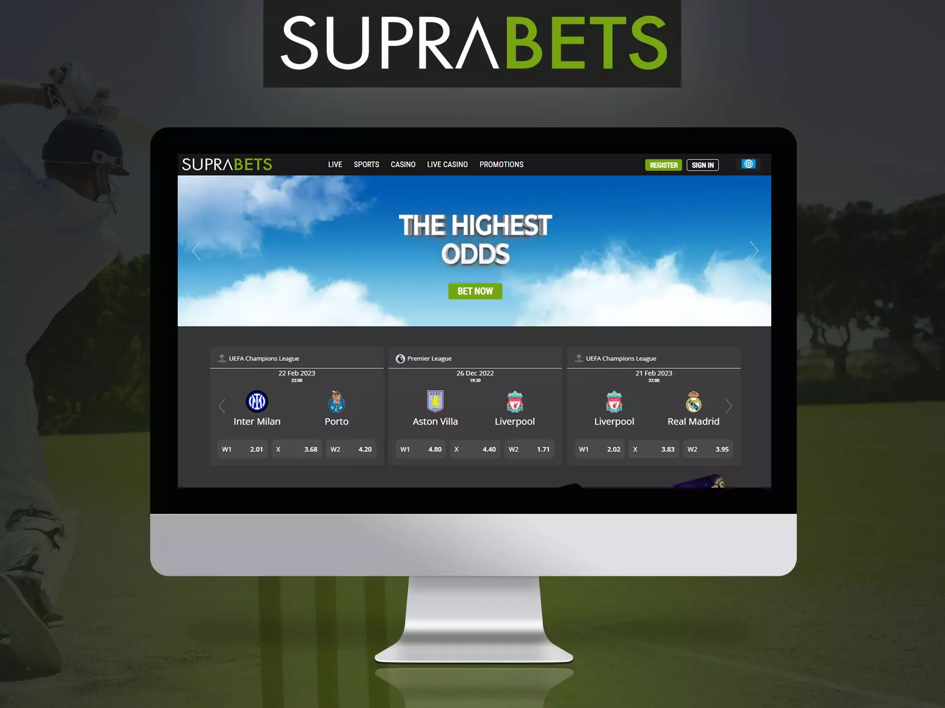 Suprabets offers to play and place bets in a convenient version of the official website on your computer.