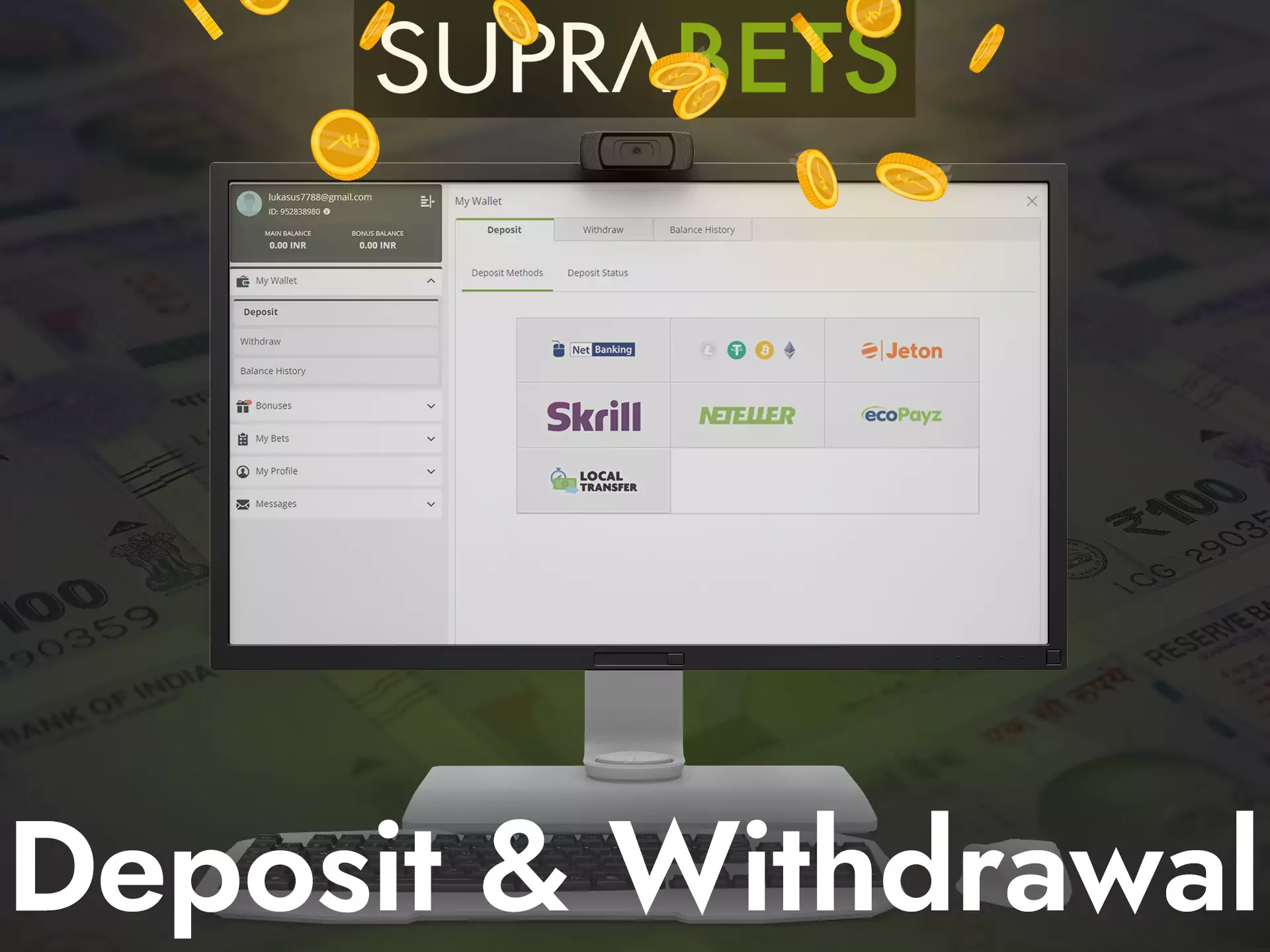 With this instruction, learn how to conveniently deposit your Suprabets account and withdraw money.