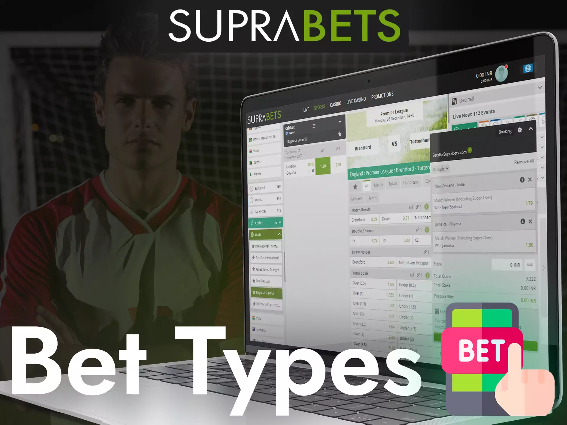 Various types of bets are available to players in Suprabets.