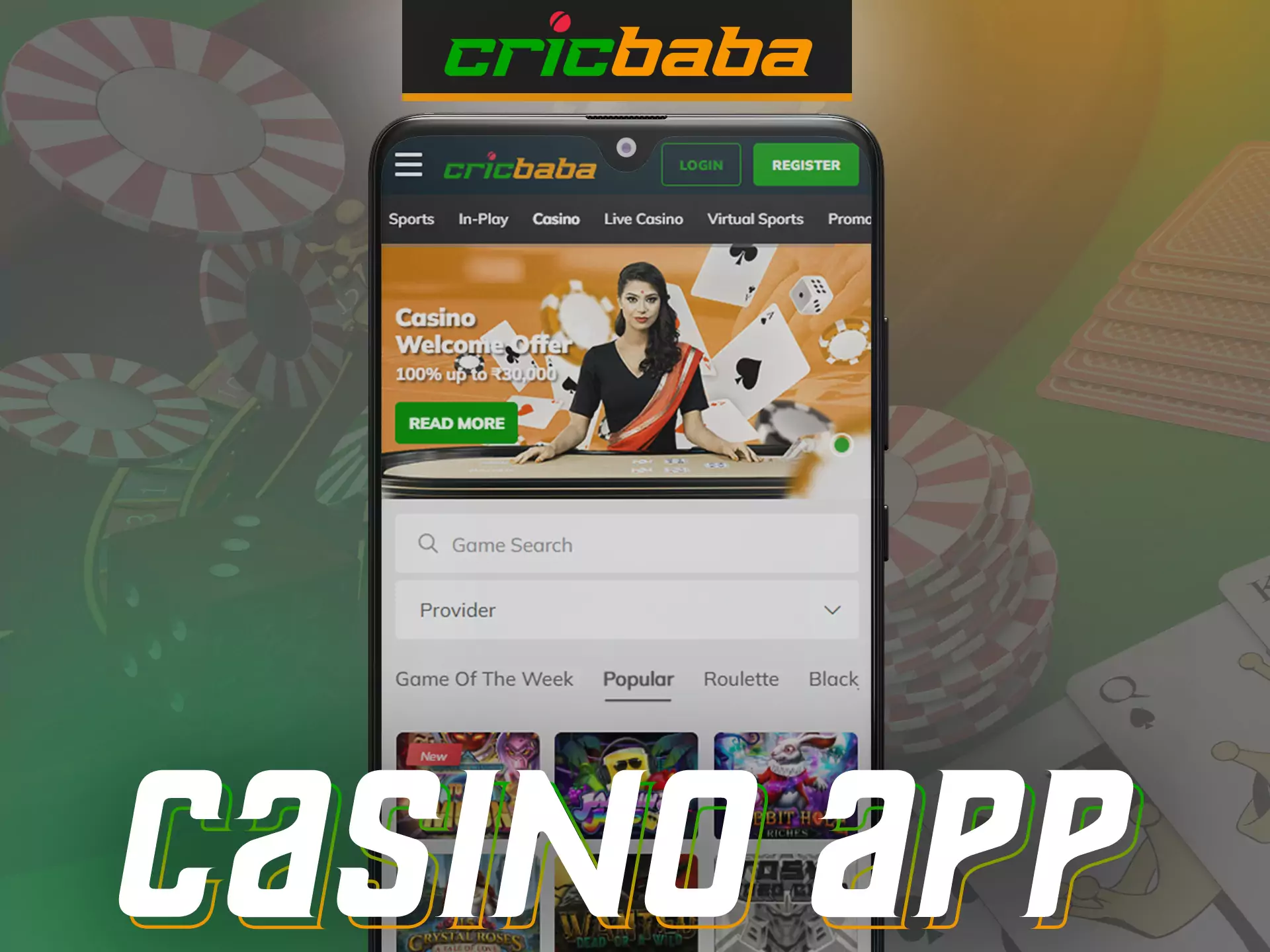 The Cricbaba Casino app offers players various games and bonuses.