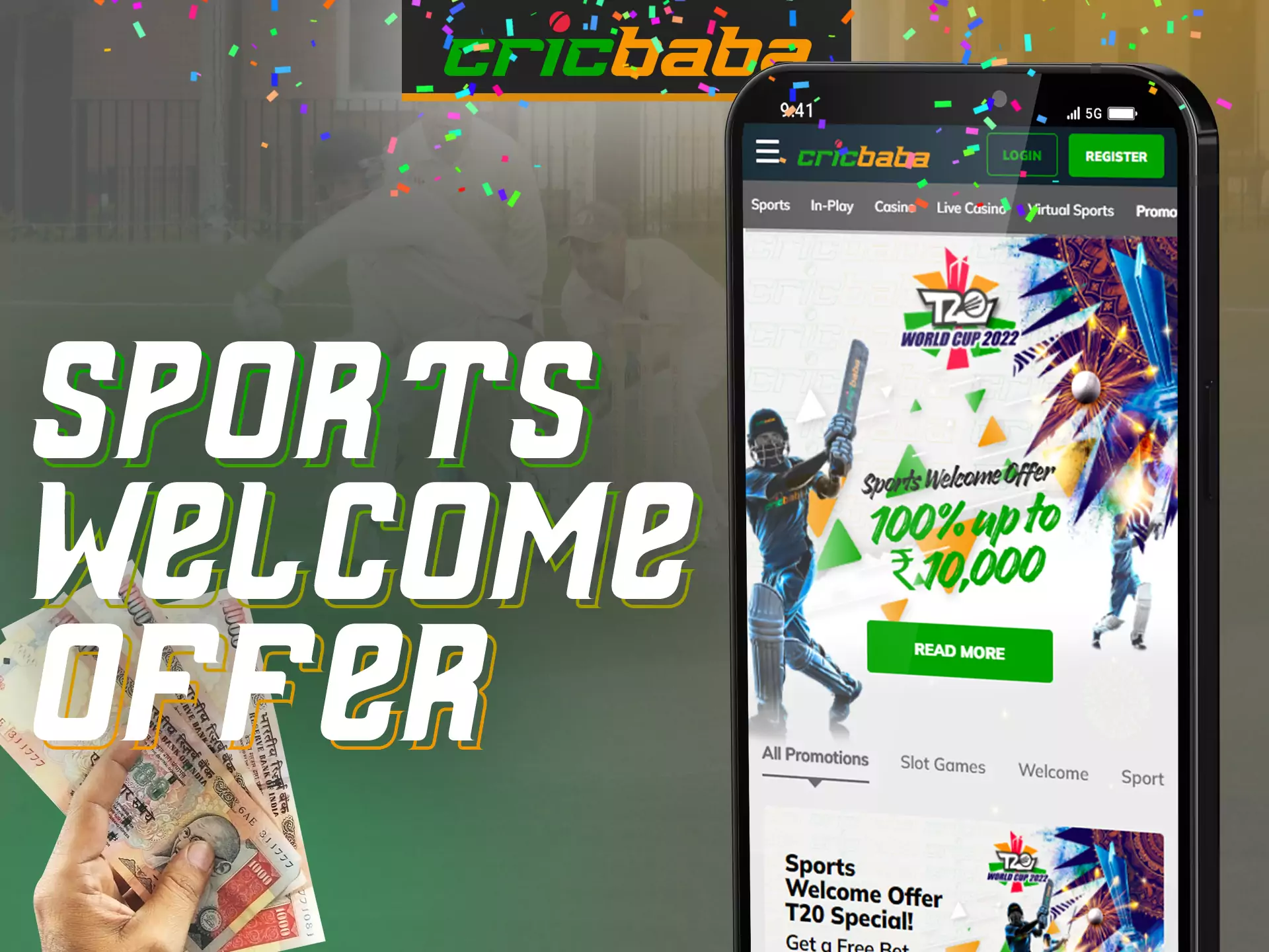 After registering on Cricbaba, you can get a special offer for sports betting.