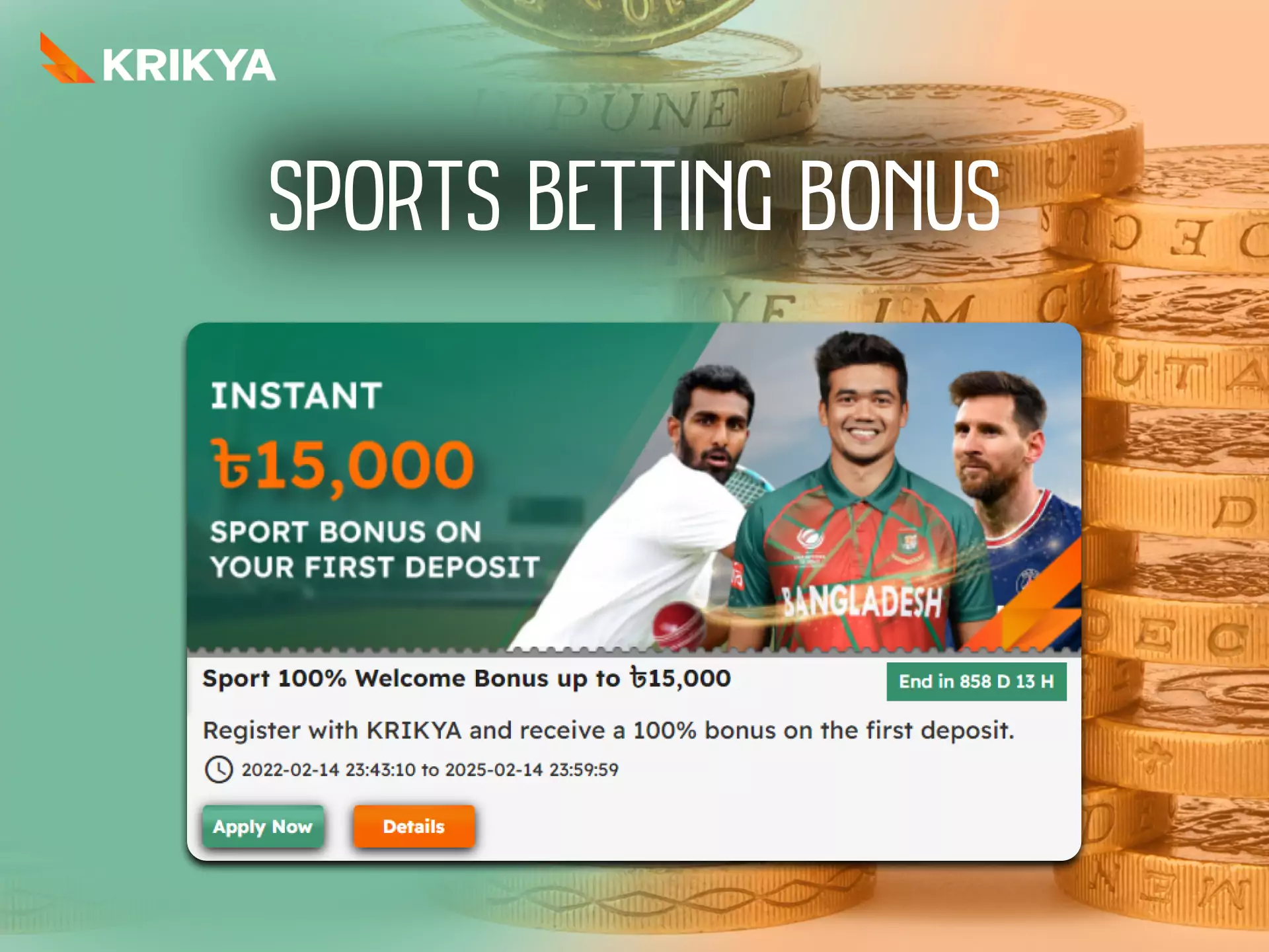 Krikya has a special bonus for sports betting.