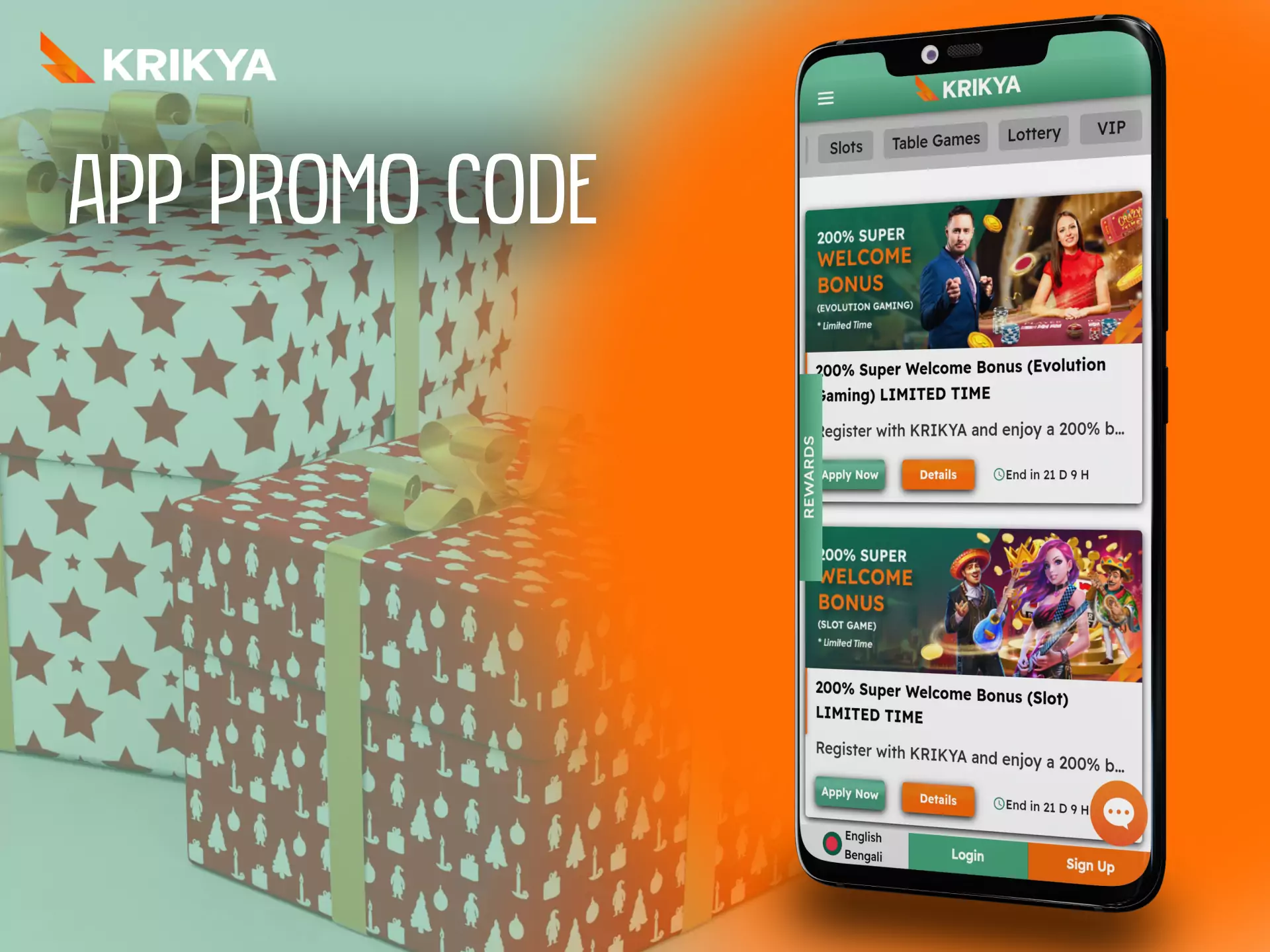Apply a special promo code Krikya and get a profitable bonus.