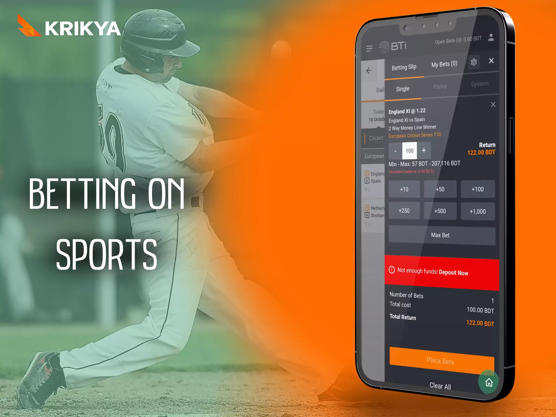 In the Krikya app, place bets on a variety of sports events.