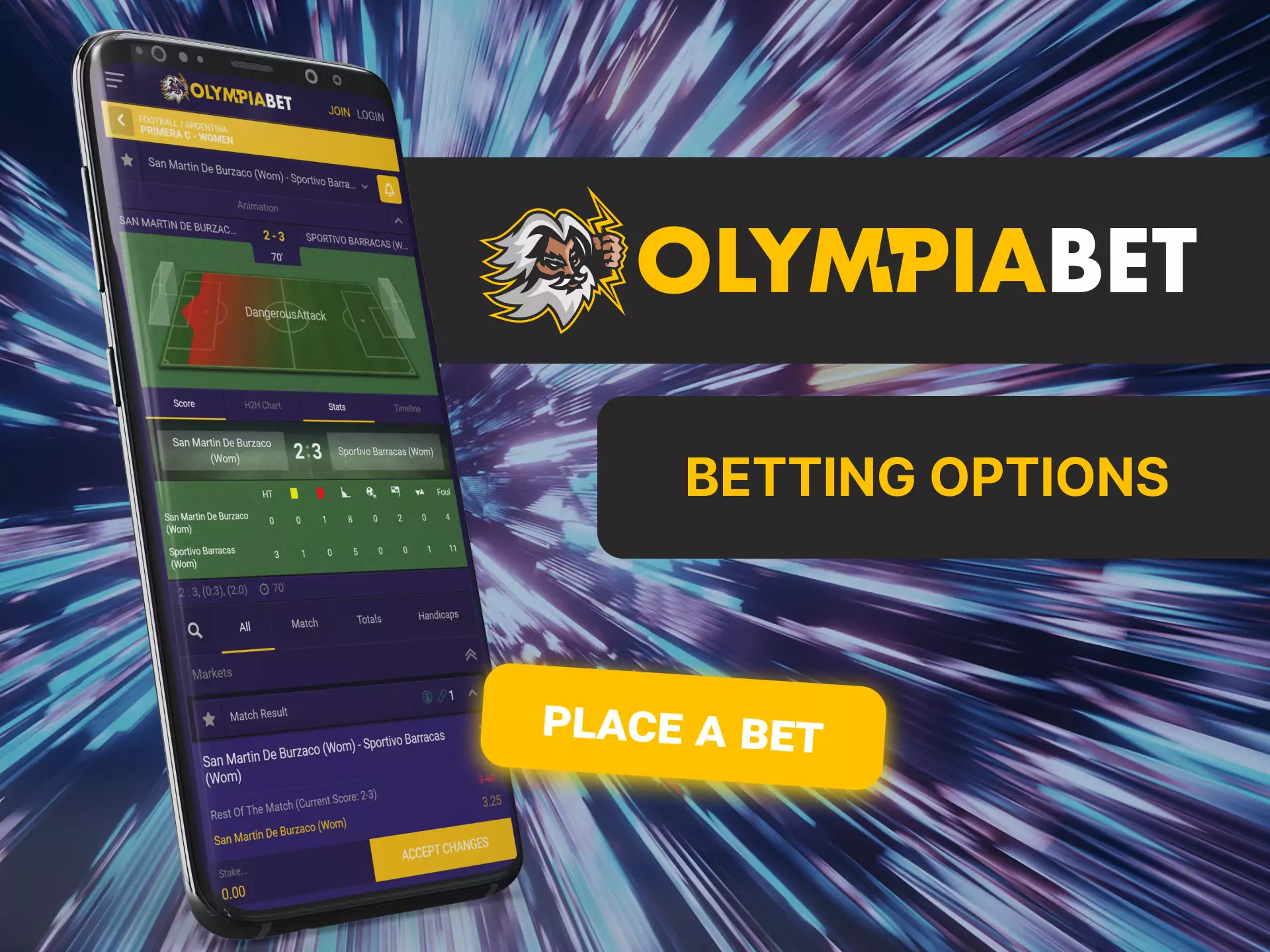 In the OlympiaBet app, try different options for betting on sports events.