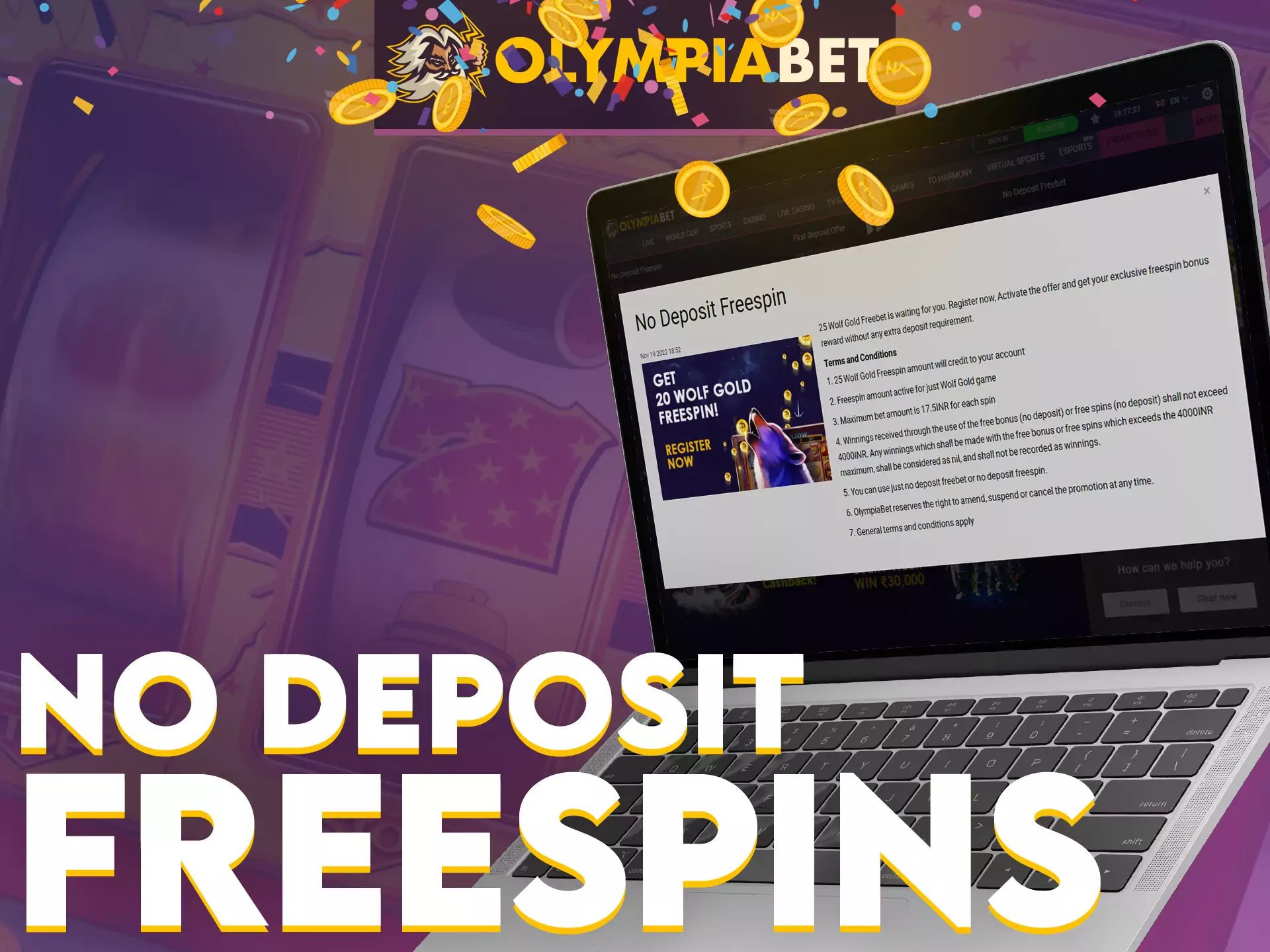 Join OlympiaBet and get 25 FS as a gift with no minimum deposit.