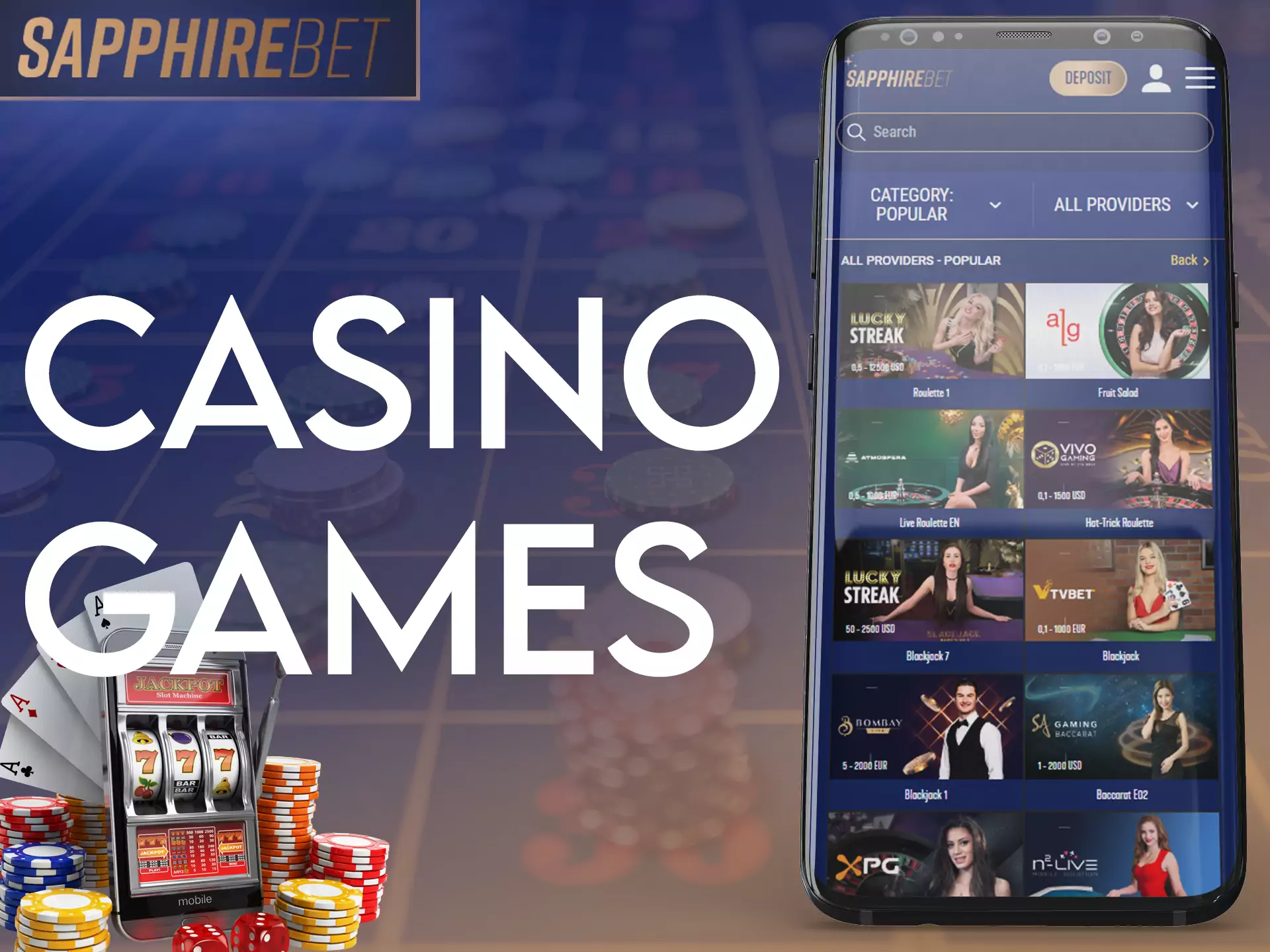 Play different games in the Sapphirebet Casino app.