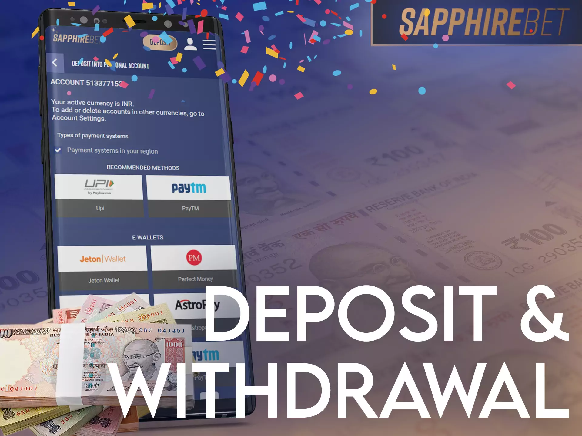It is very easy to top up your account and withdraw winnings on Sapphirebet, try it.