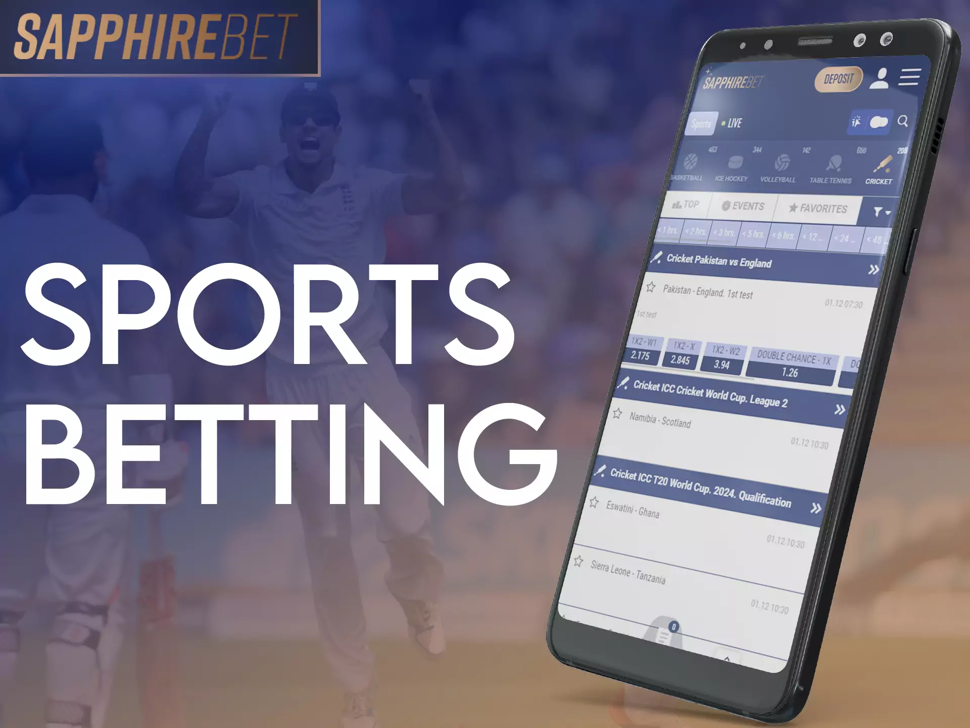 Place bets on different sports at Sapphirebet.