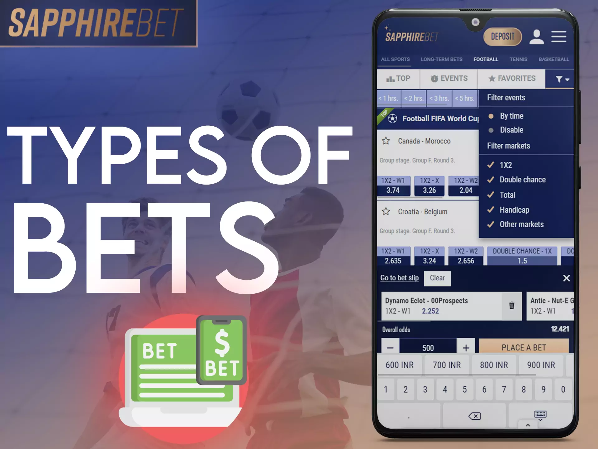 In Sapphirebet, try different types of bets in the app.