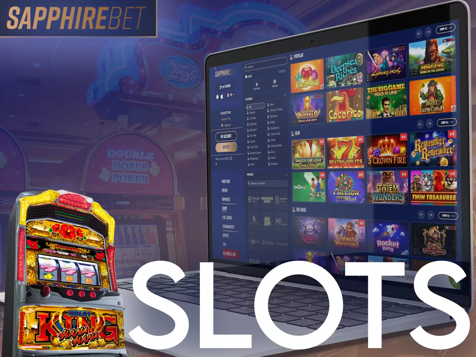 Try your luck on slots at Sapphirebet Casino.