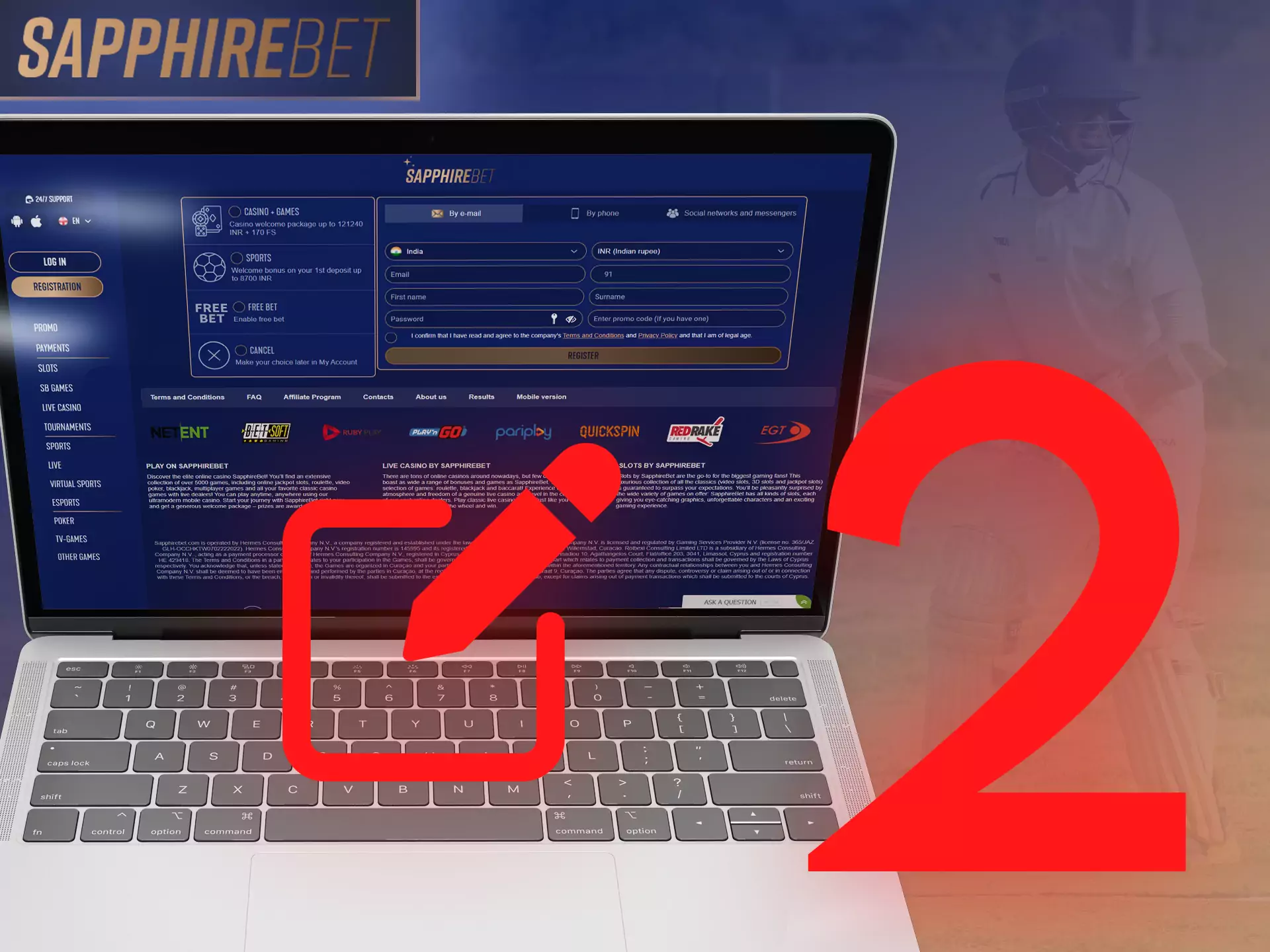 Fill in the gaps to provide all the necessary details for registration on Sapphirebet.
