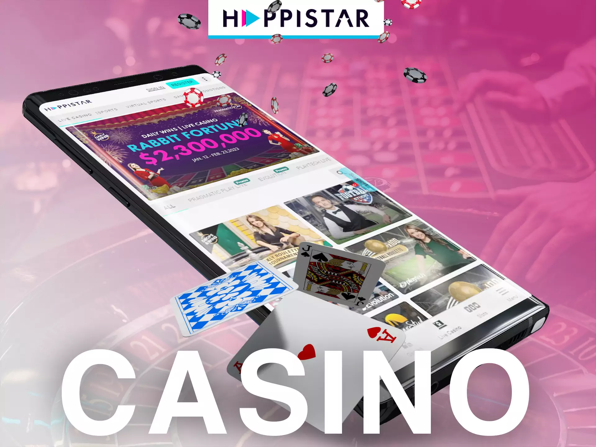 On Happistar, you can play online and live casino games.