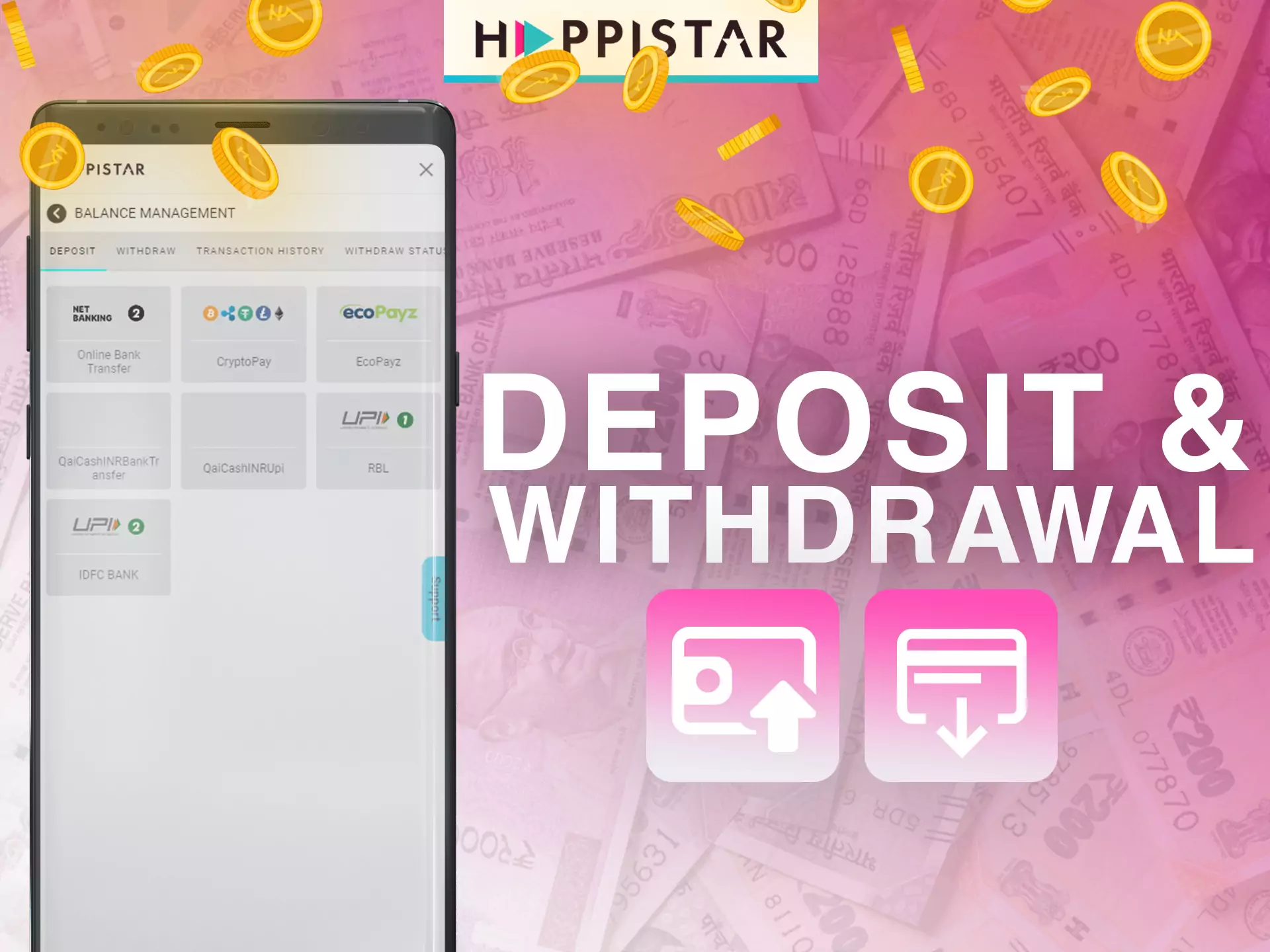 Use a cashier to top up an account or withdraw money from Happistar.