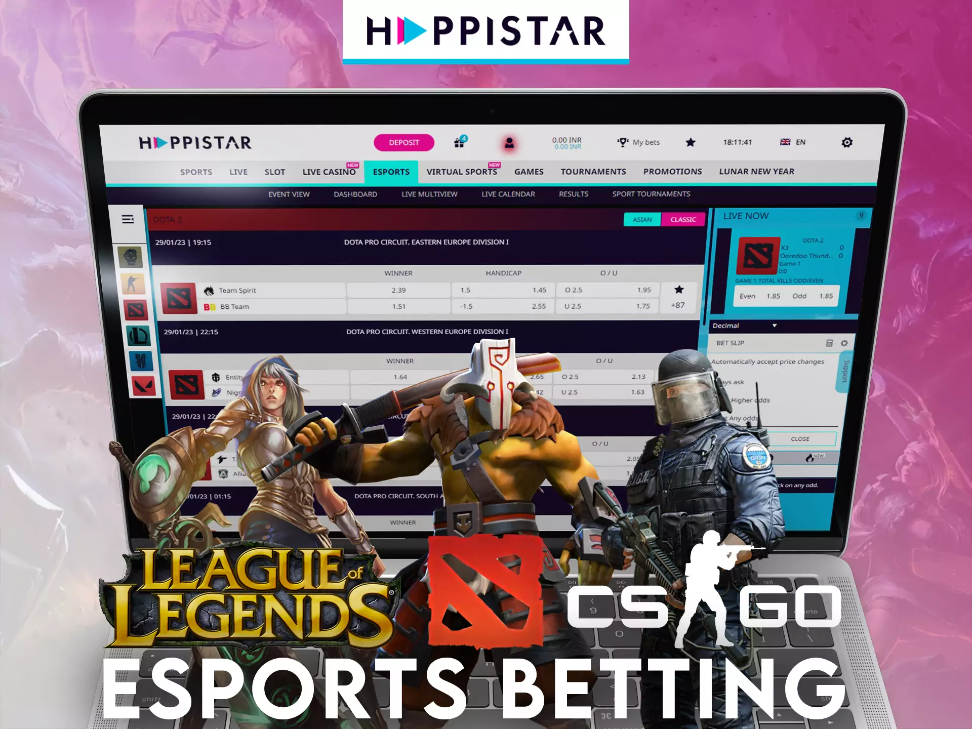 Place bets on esports events in the Happistar sportsbook.