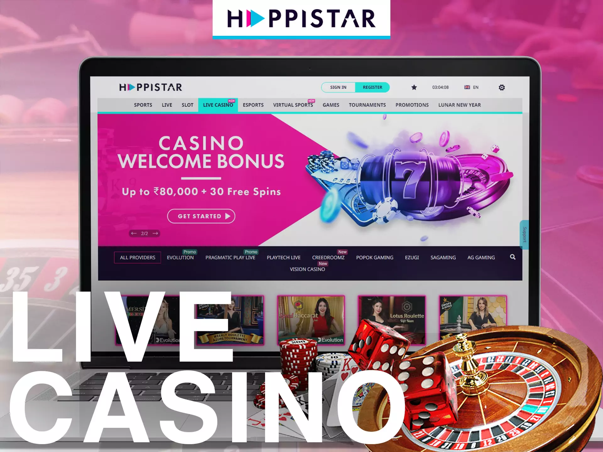 In the Happistar casino, you can play games with live dealers.