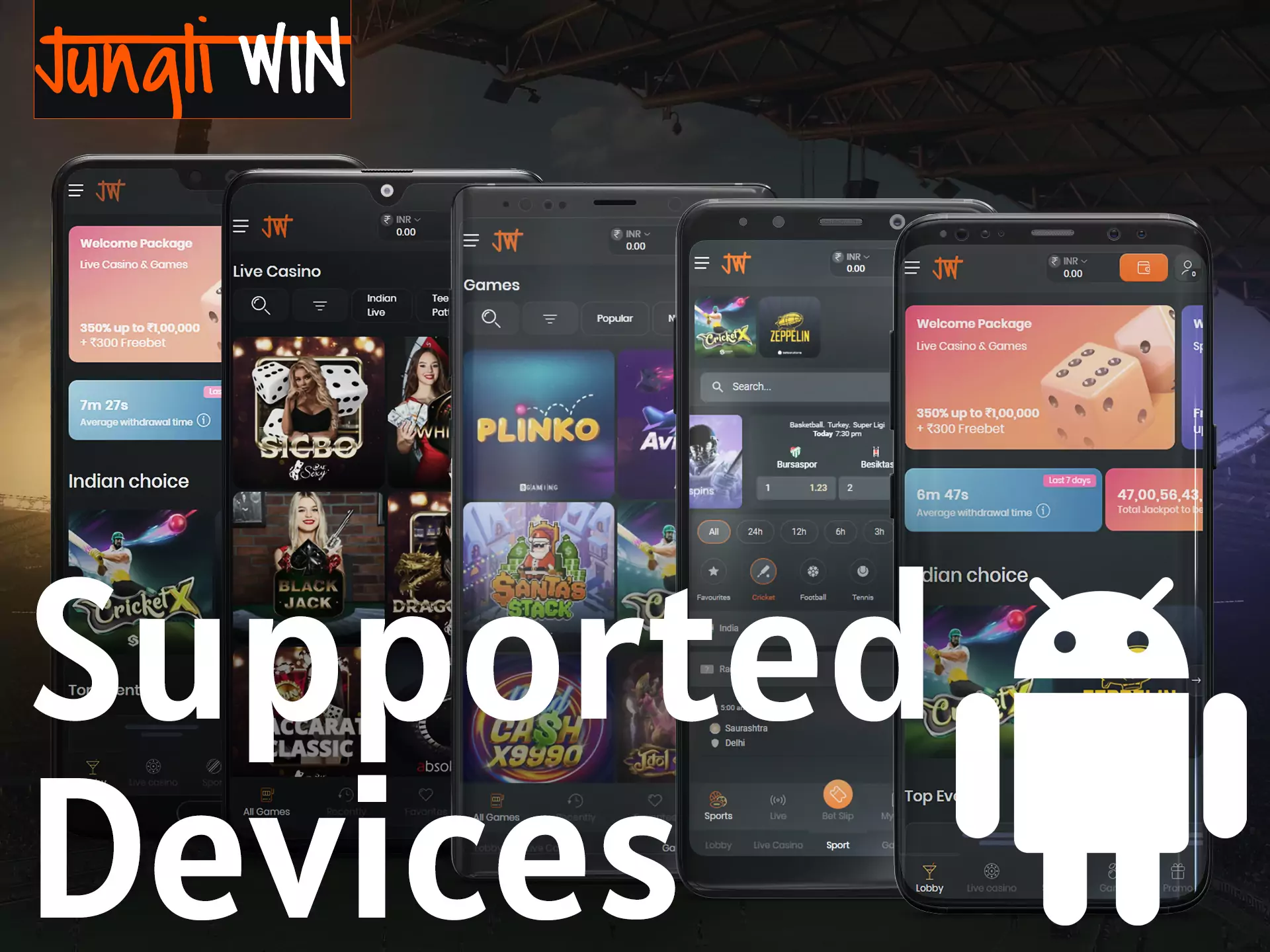 The Jungliwin application supports many models of Android devices.
