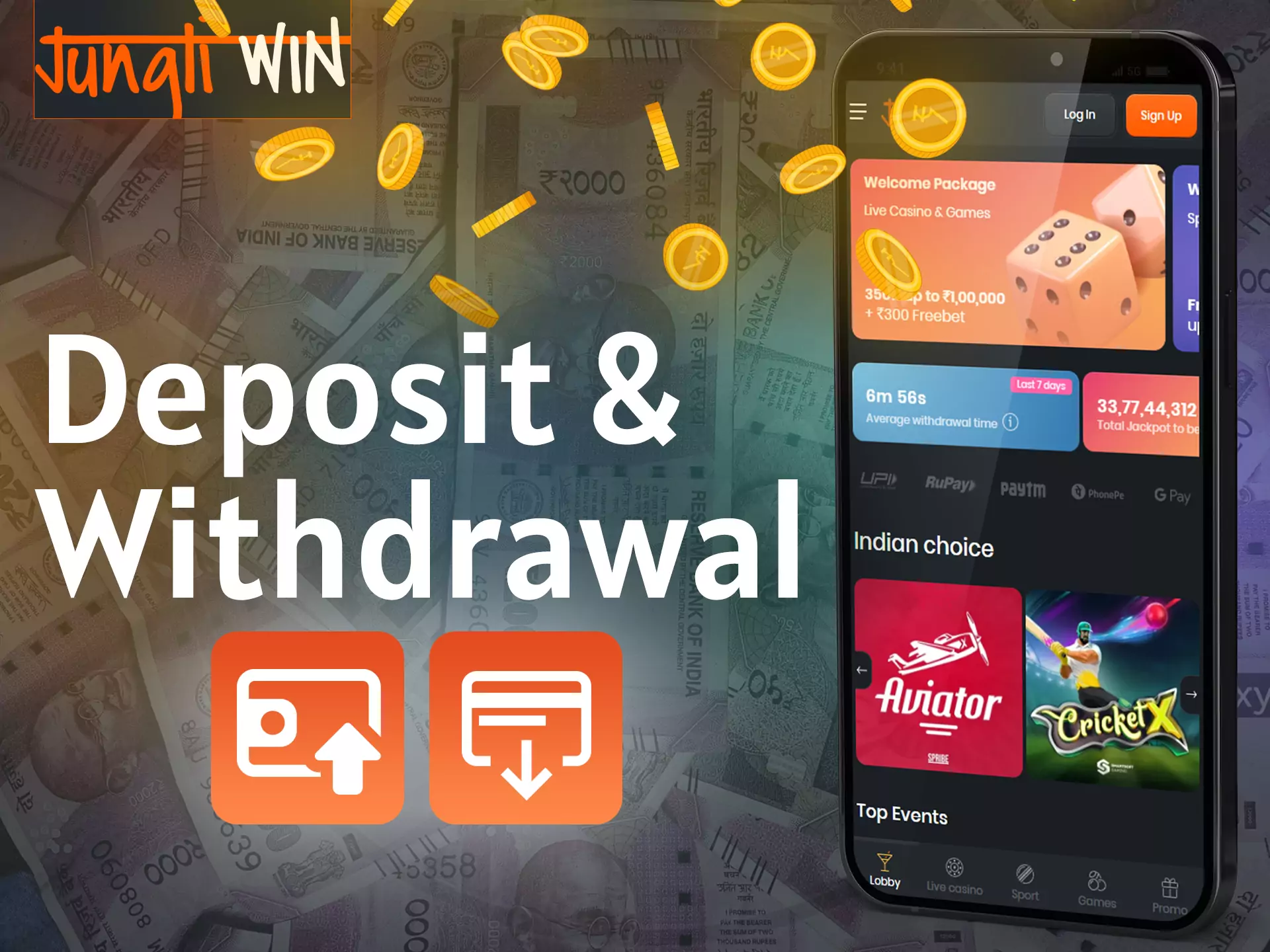 With this instruction, learn how to deposit your balance and withdraw money from your Jungliwin account.
