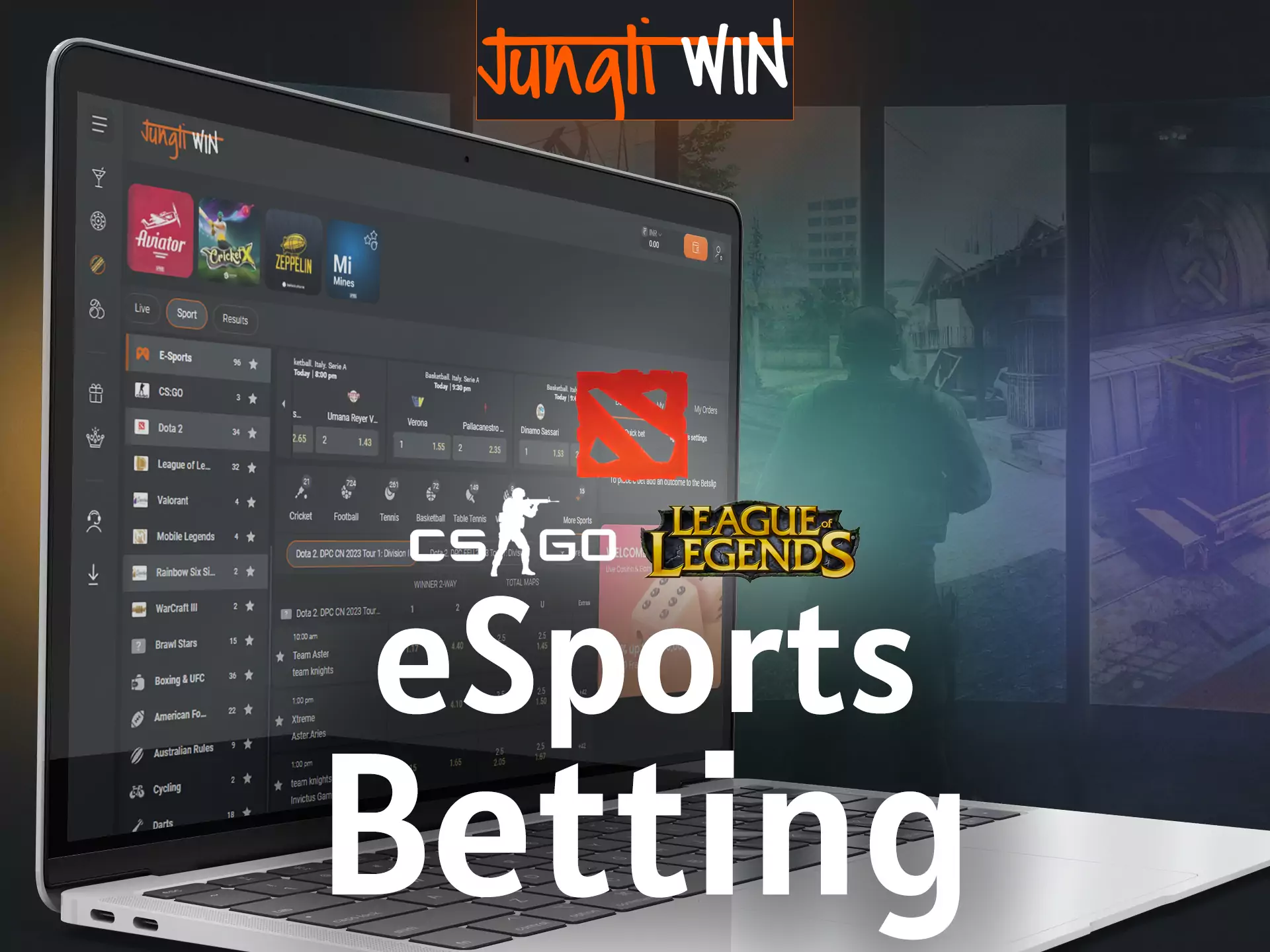 With Jungliwin, place bets on esports.