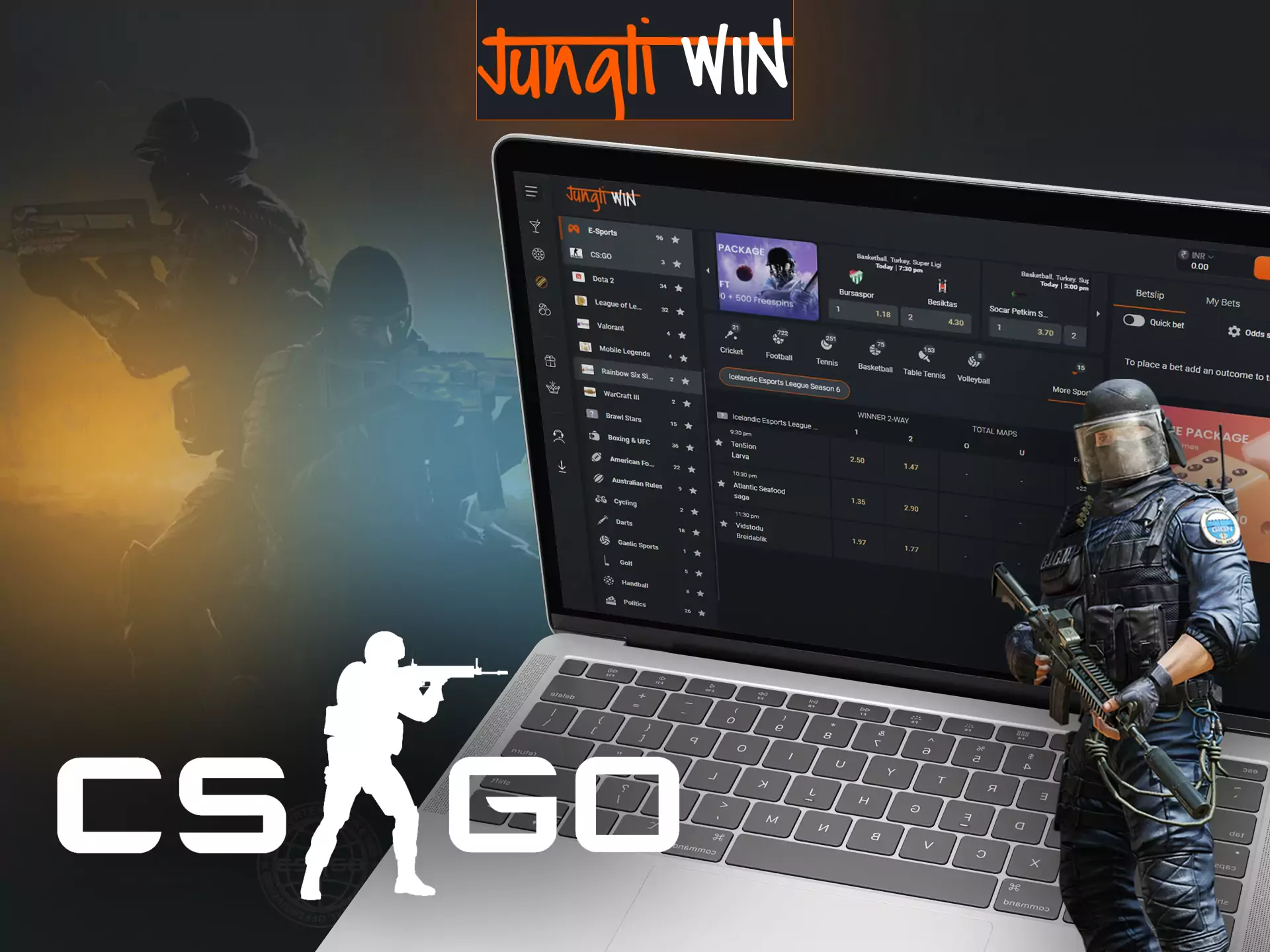 With Junglewin, place bets on CS:GO.