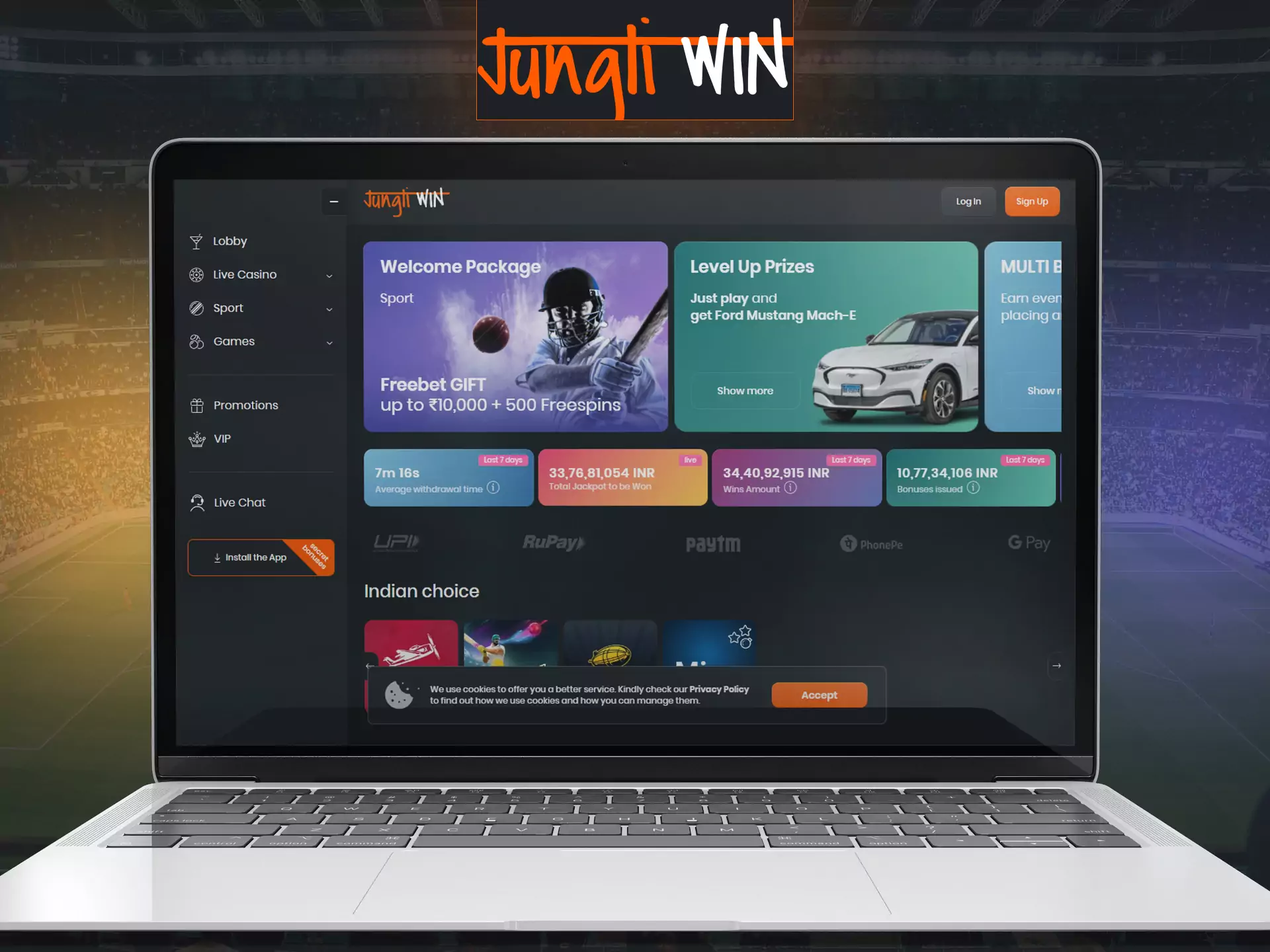 On the official website of Jungliwin, you can place bets and play at the casino, get bonuses.