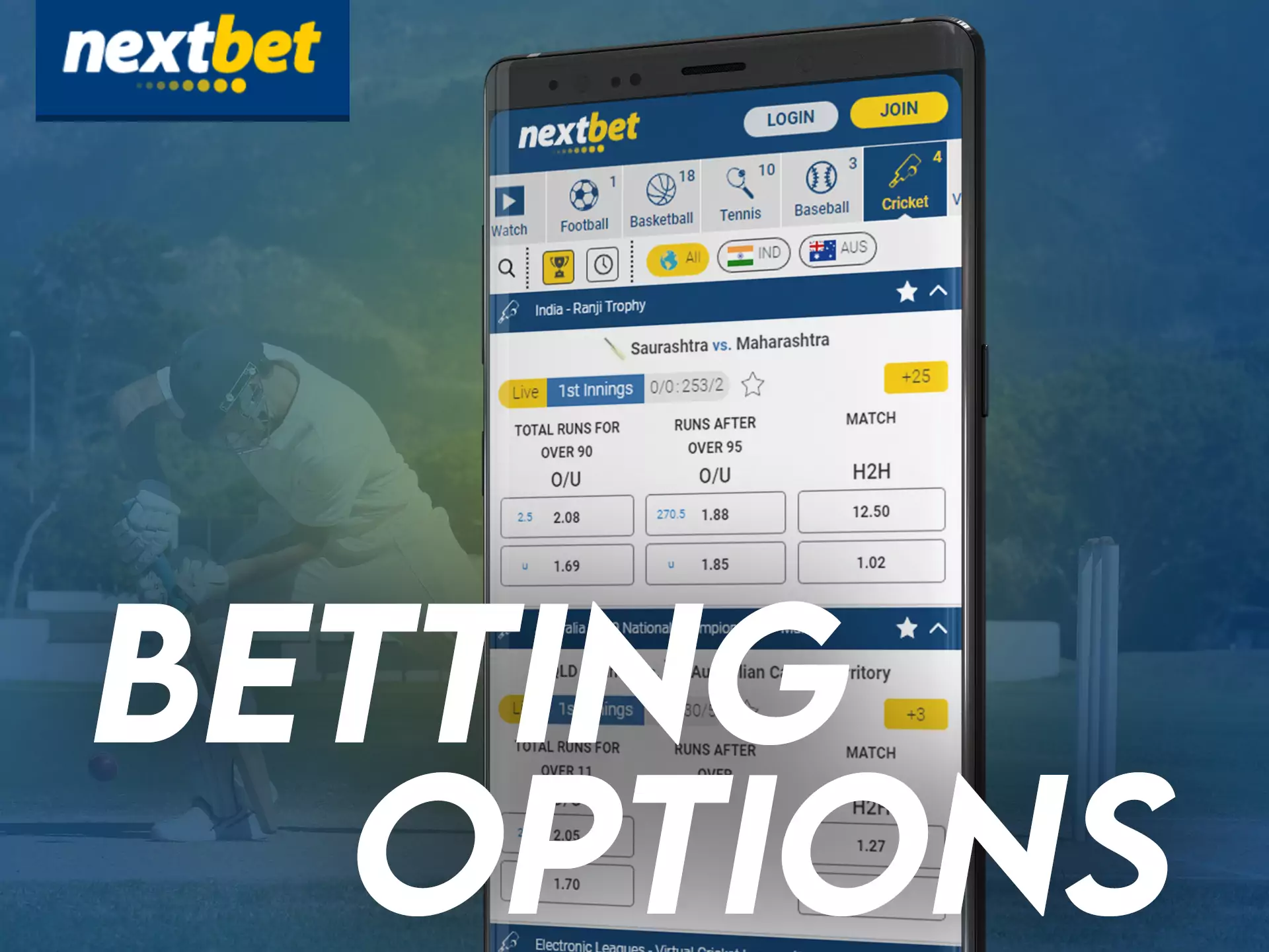 Try different options for betting on Nextbet app.