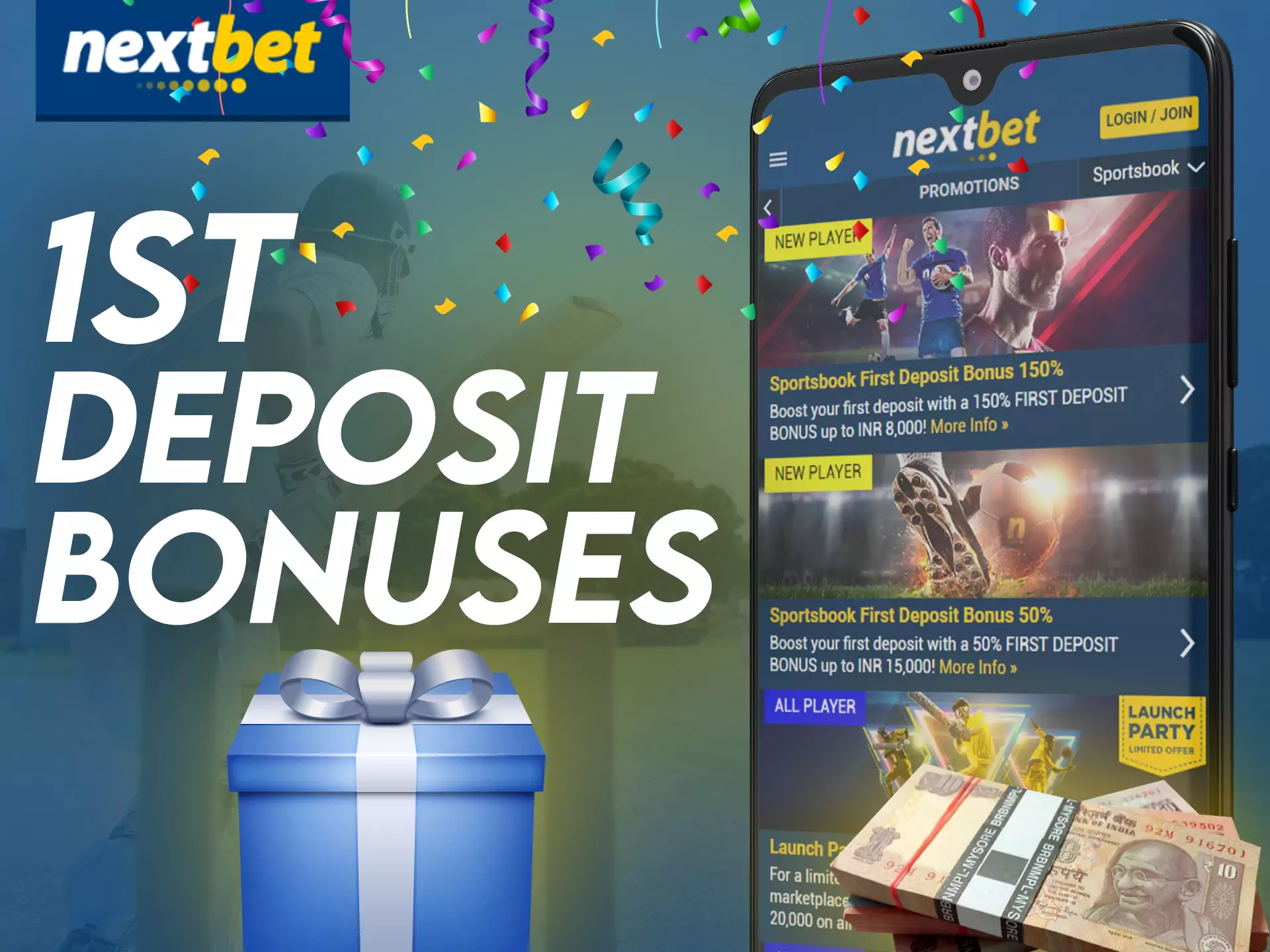 Get a special bonus for your first deposit in the Nextbet app.