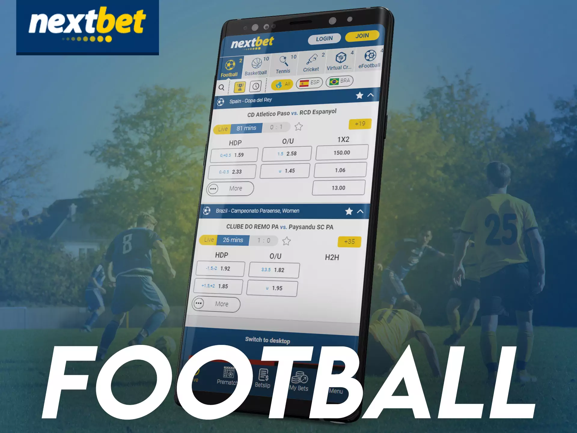 If you are a football fan, then place bets on this sport in the Nextbet app.