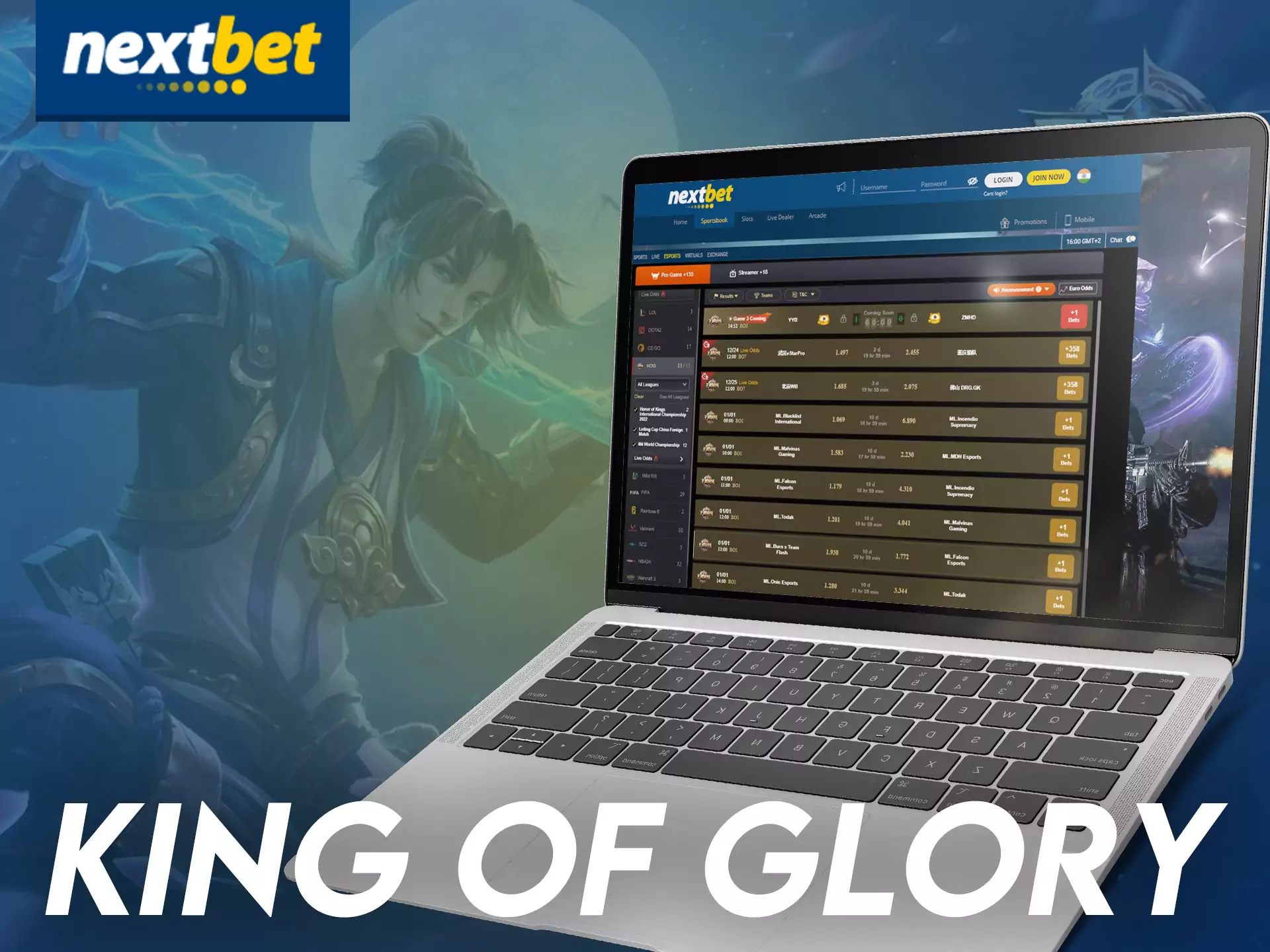 Nextbet offers to bet on King of Glory.