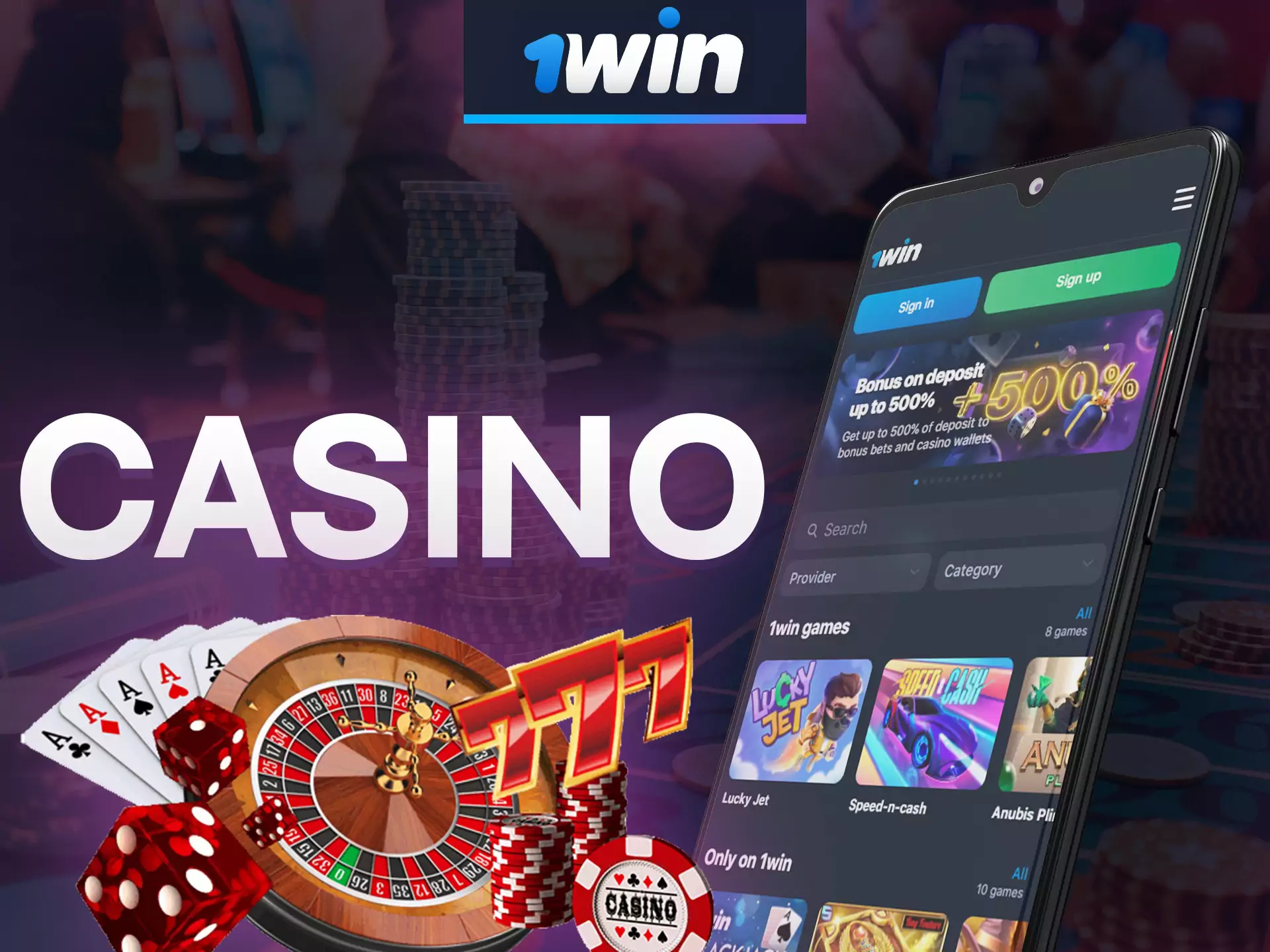 Play casino games using 1win app.