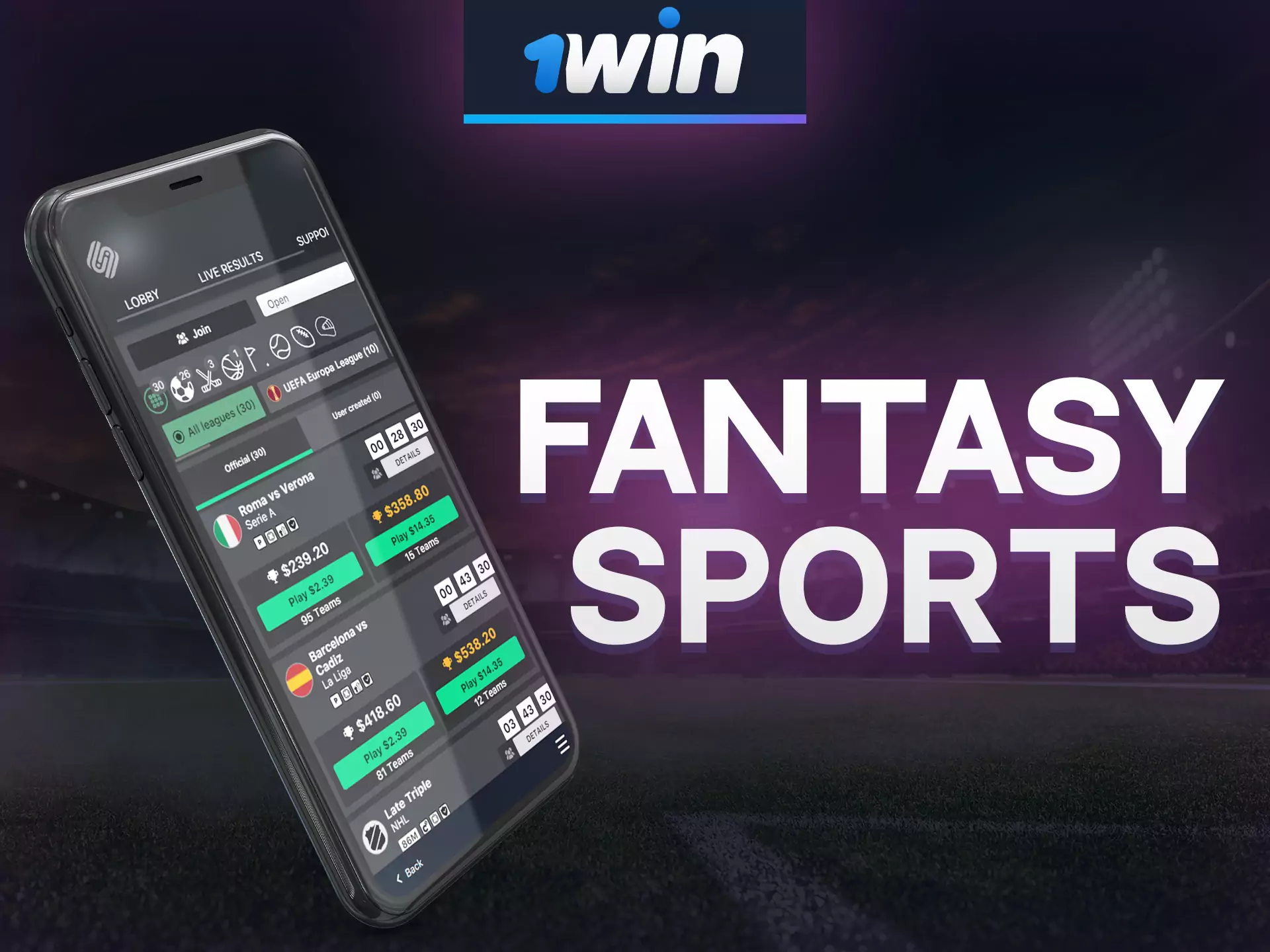 Bet on best teams of fantasy sports with 1win app.