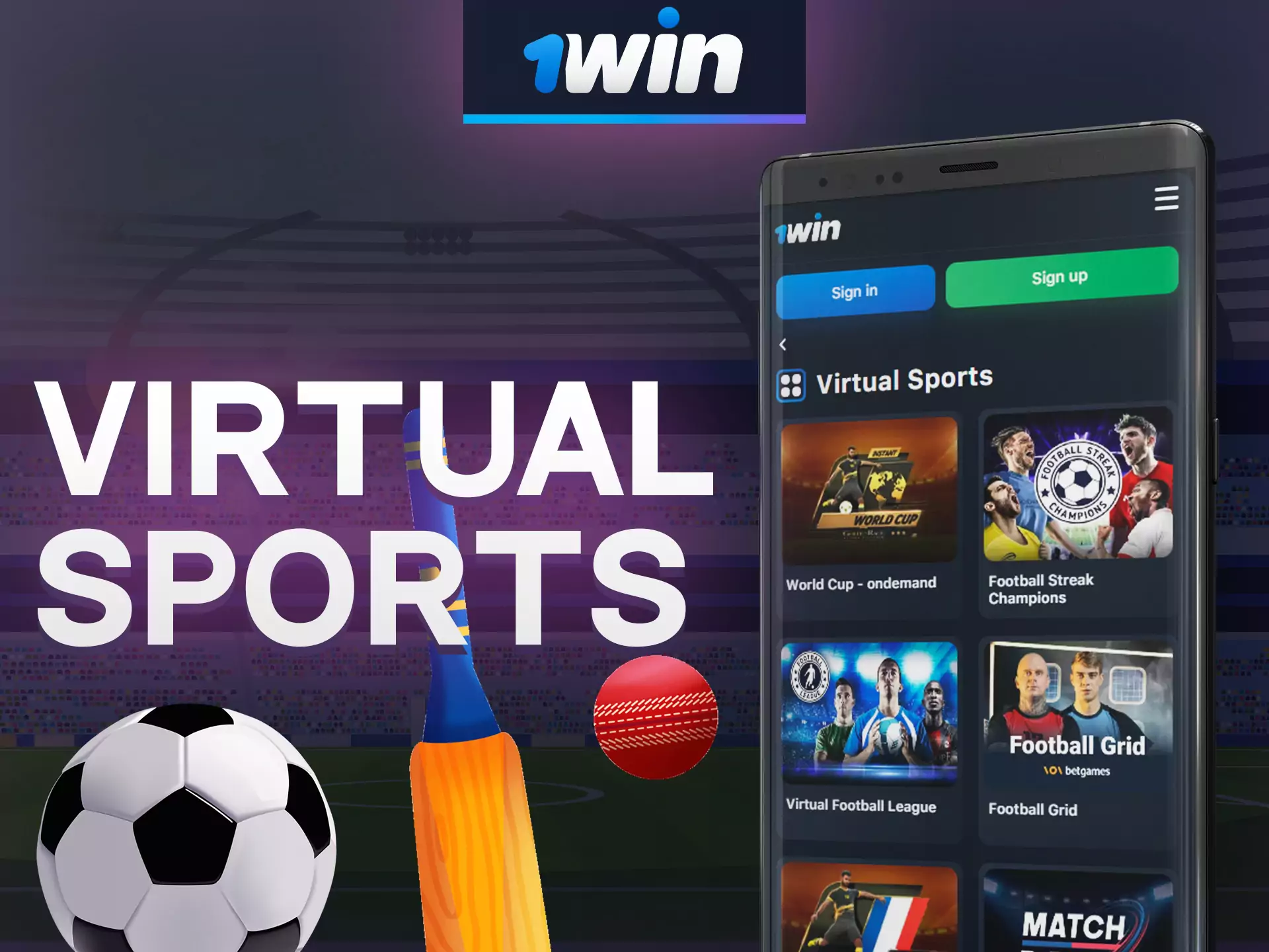 Bet on virtual sports and win money using 1win app.