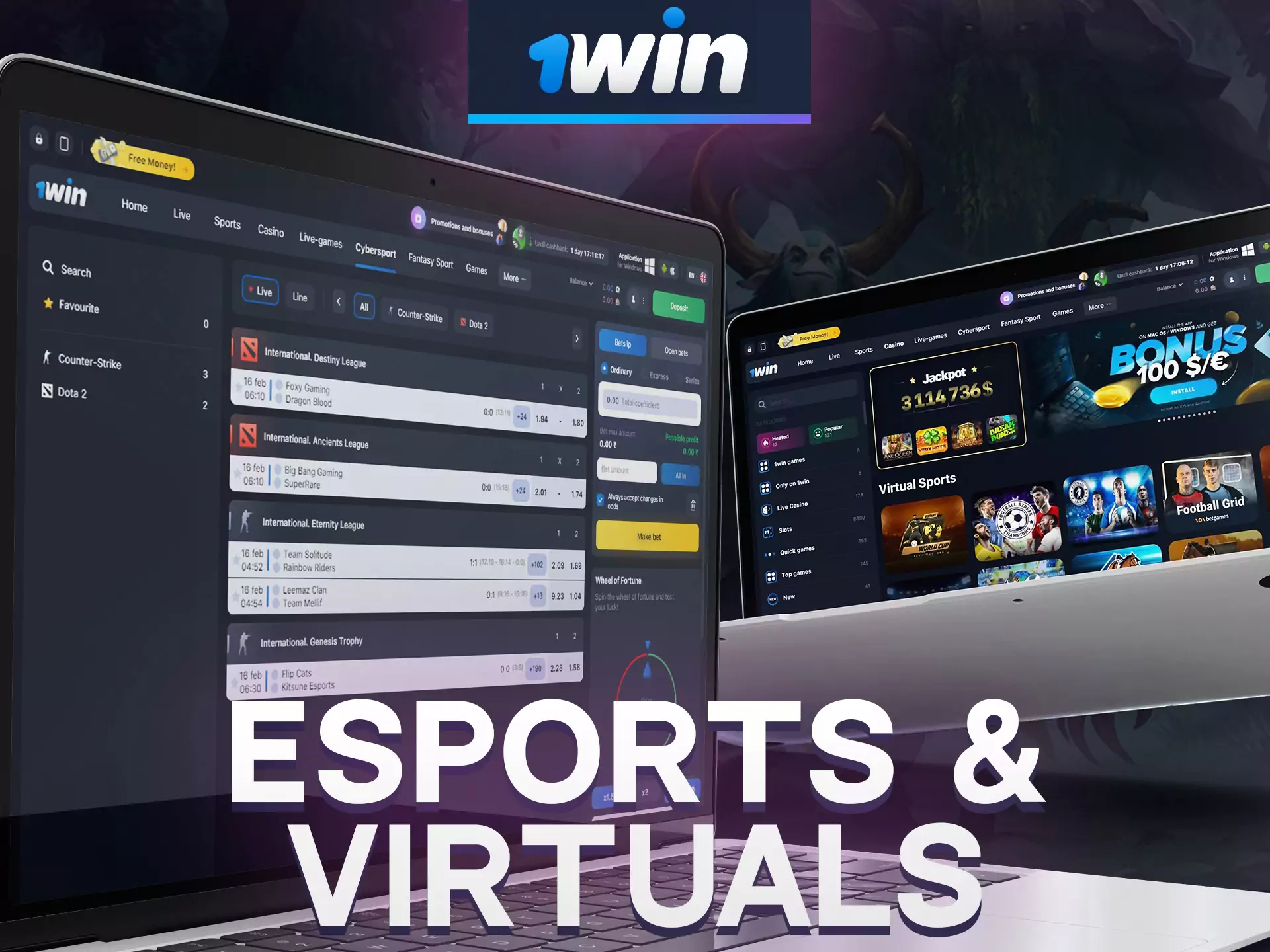 Try betting on new diciplines of esports and virtuals at 1win.