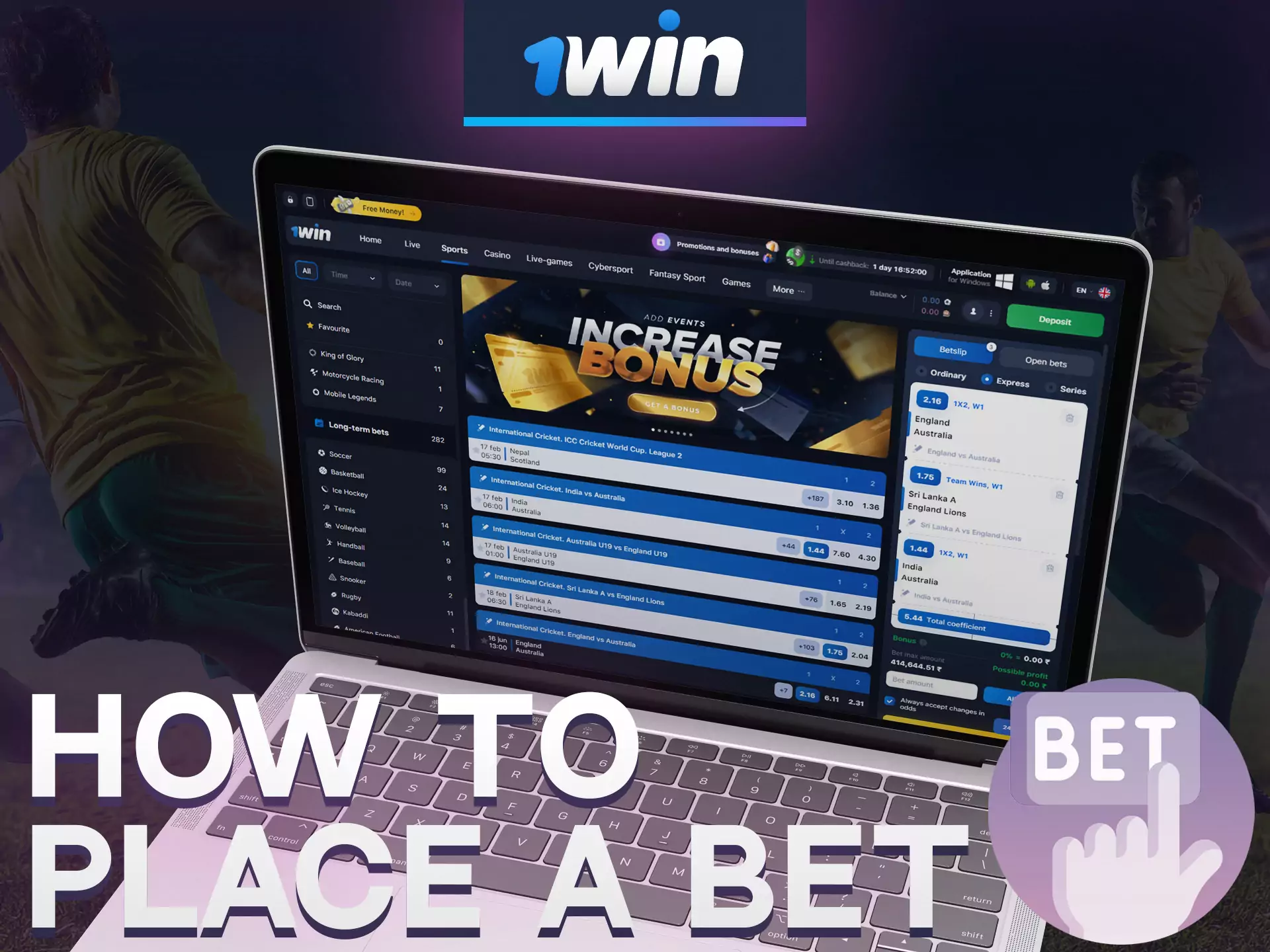 Place multiple bets using 1win website.