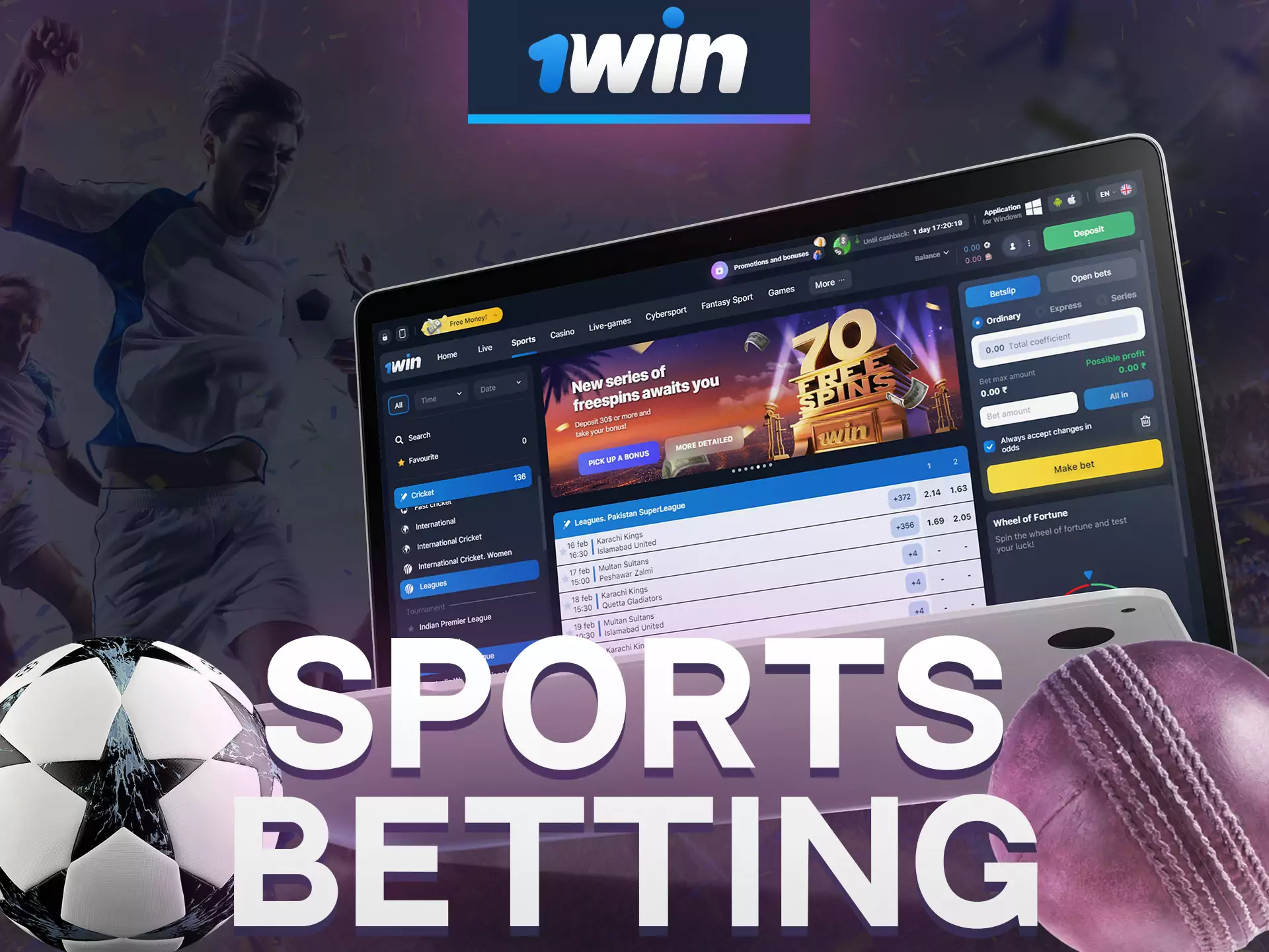 Make bets on different sports at 1win.
