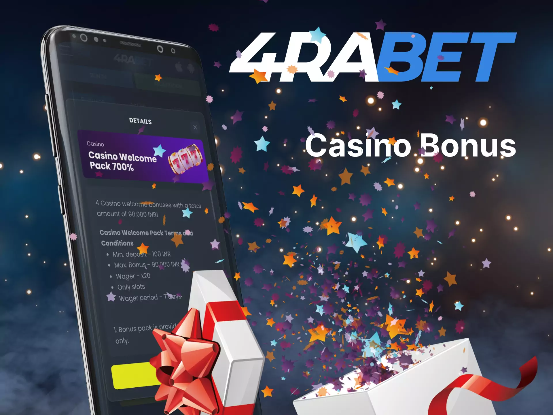 Sign up for the 4rabet mobile app and get a special casino bonus.