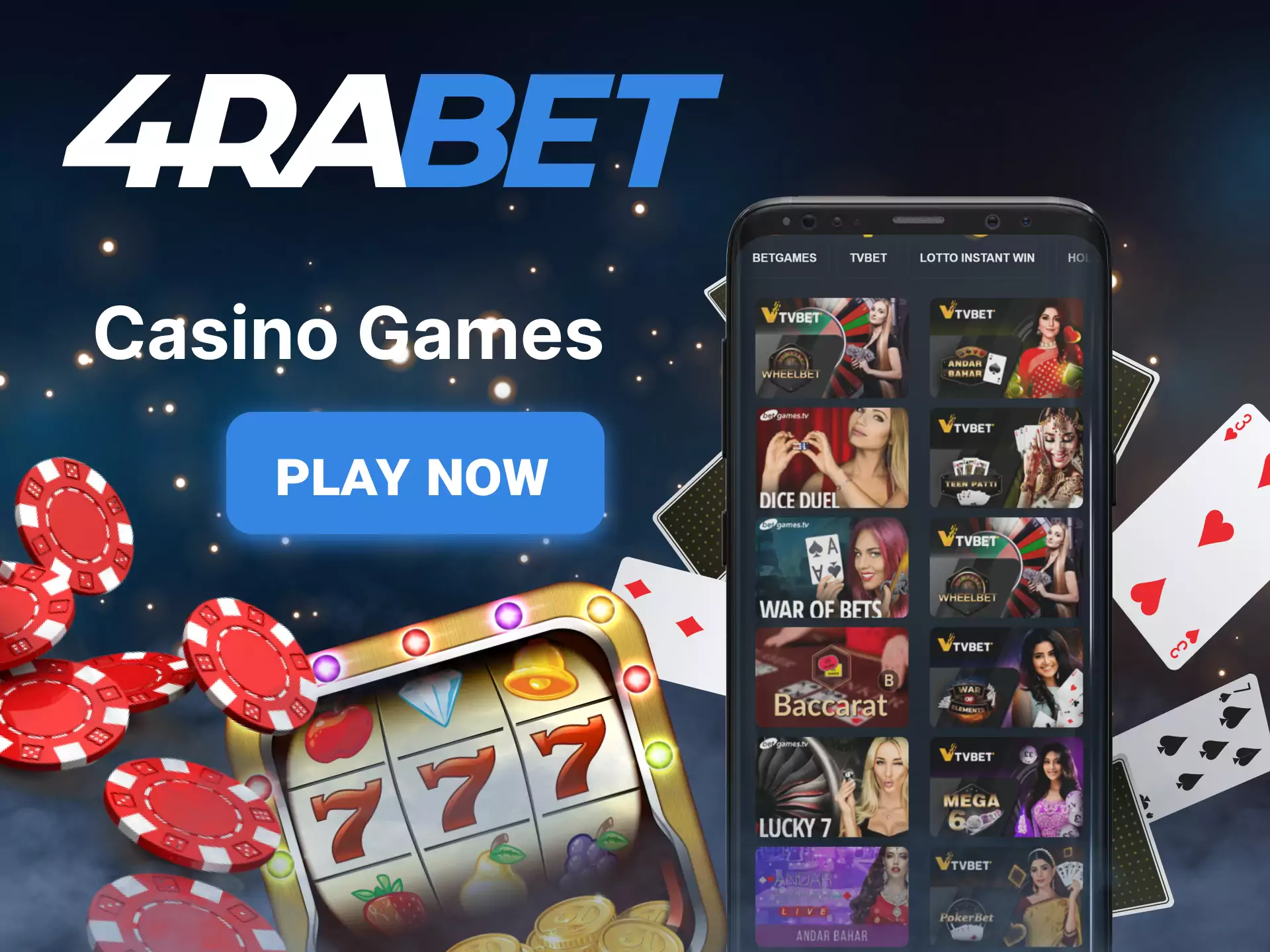In the mobile app 4rabet play a variety of games at the Casino.