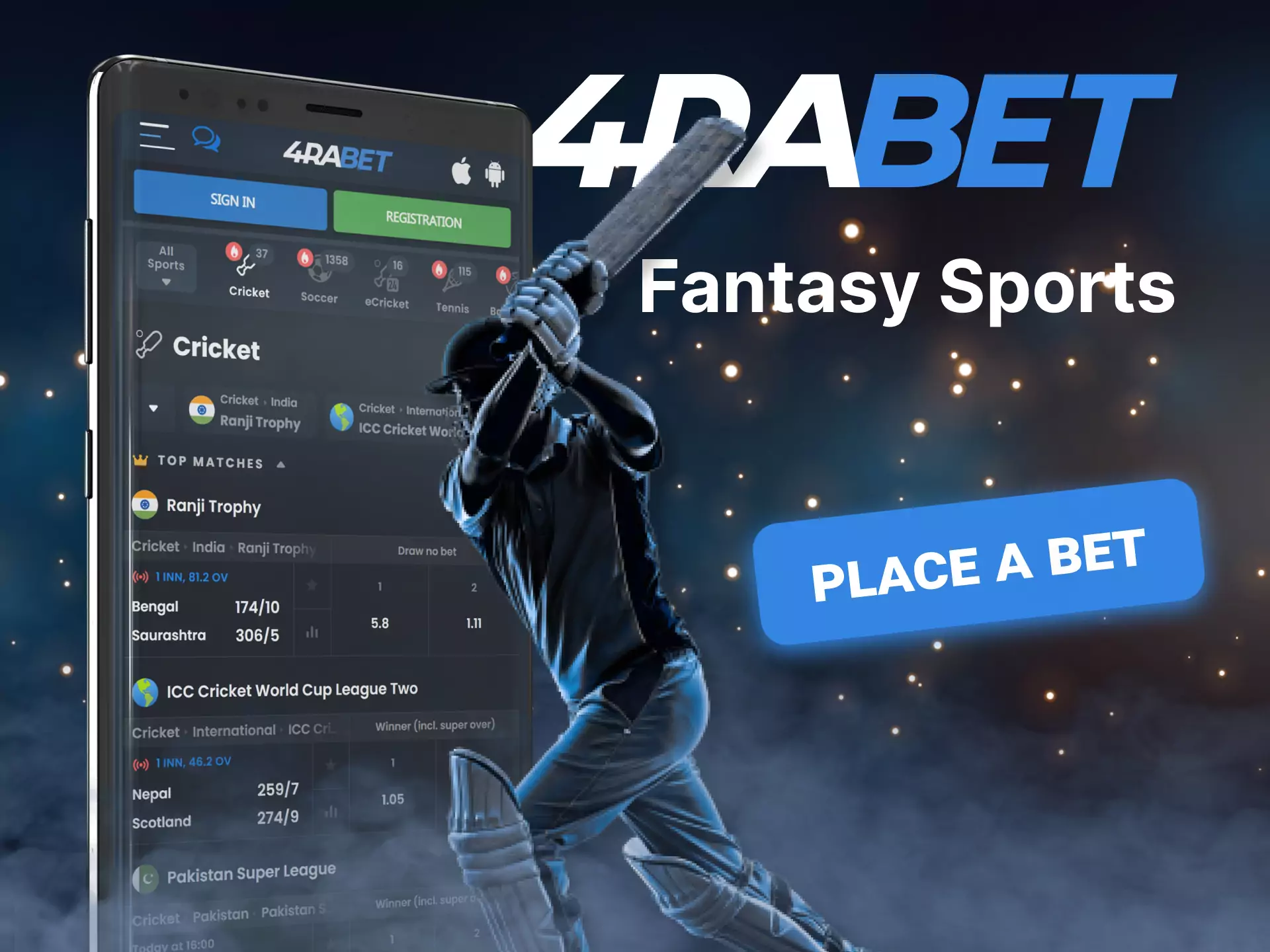 In the 4rabet mobile app, bet on fantasy sports.