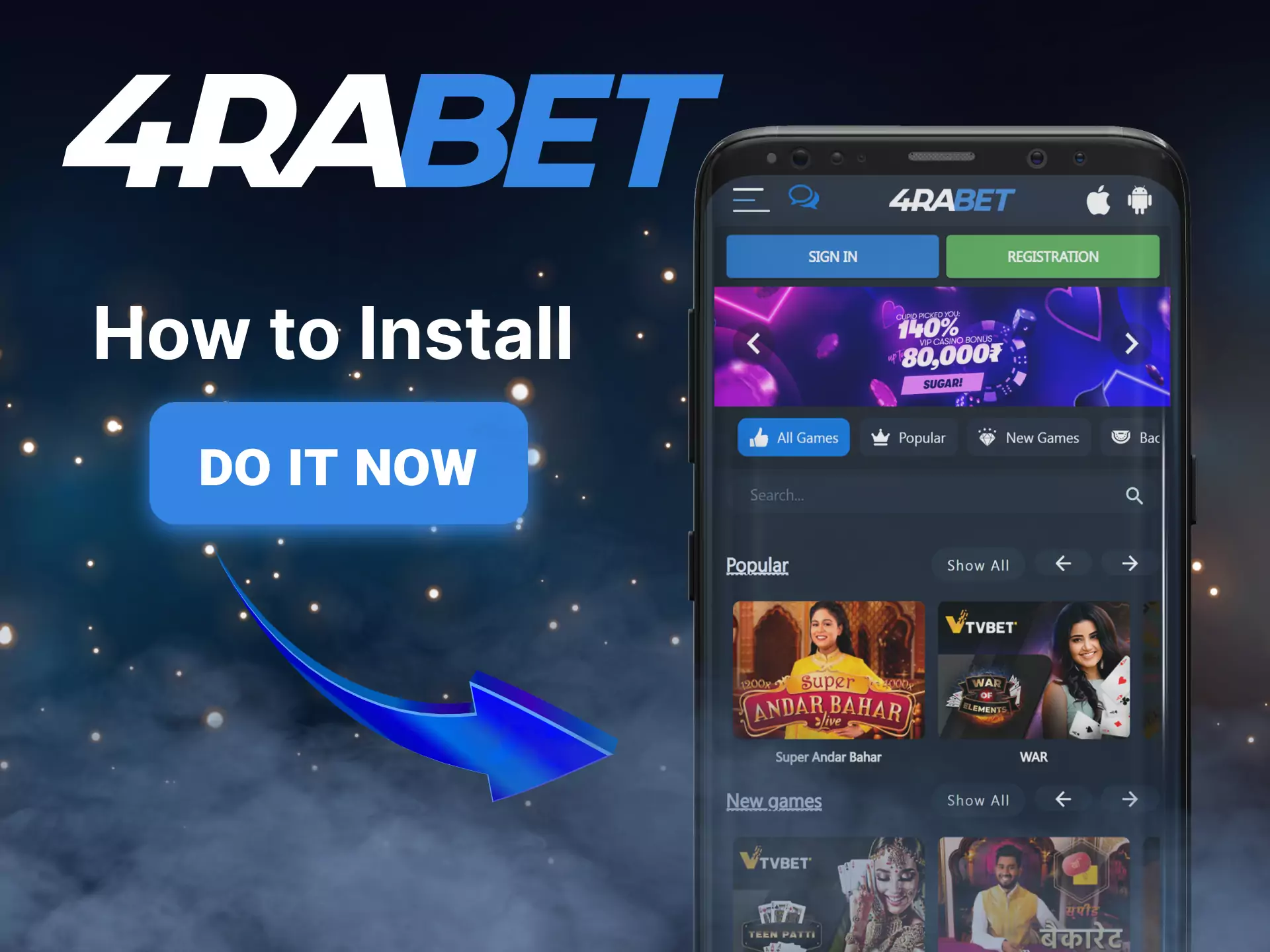 With this simple instruction, install the 4rabet mobile app on your device to bet.
