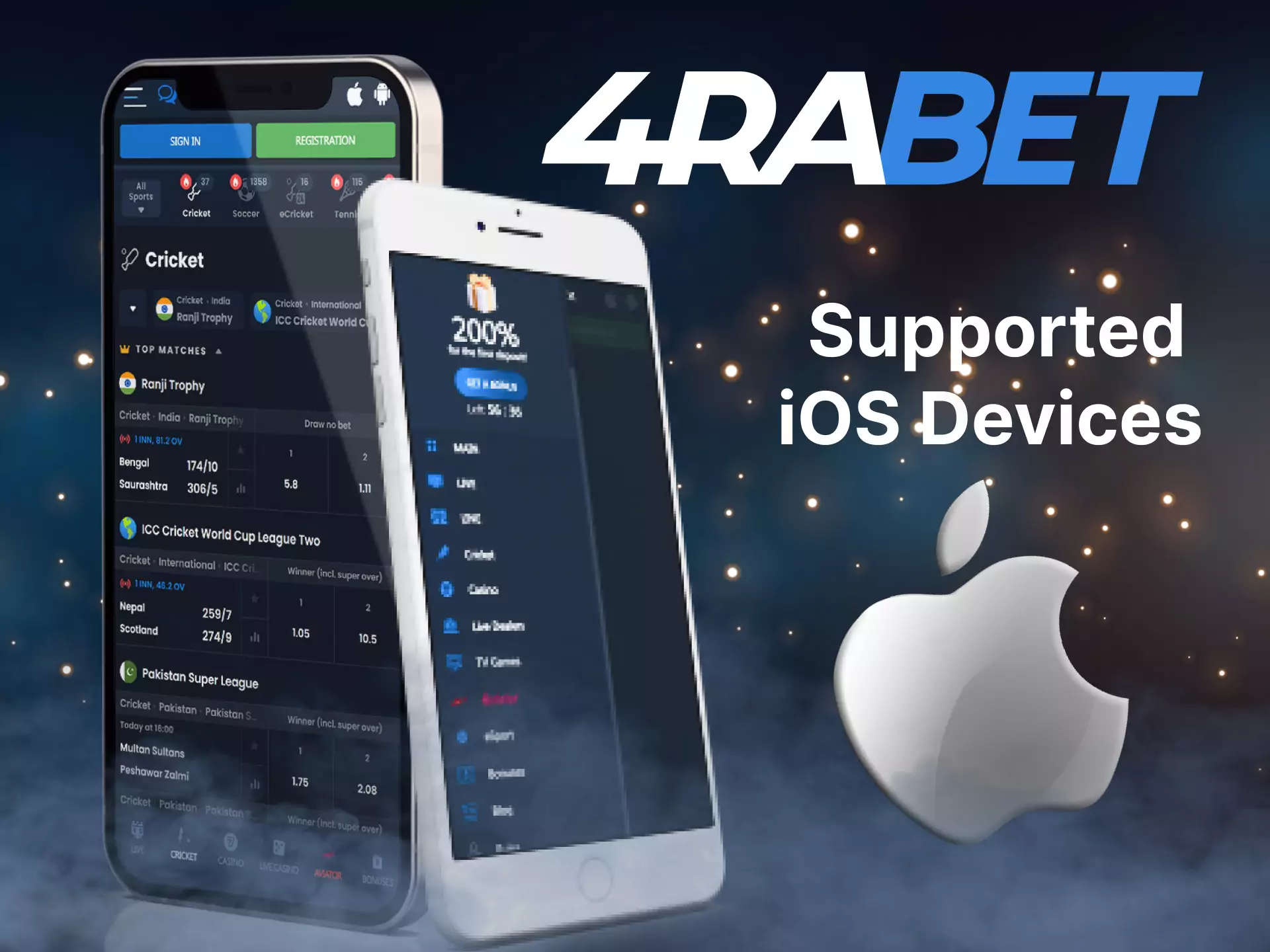 The 4rabet mobile app is supported on many iOS devices.