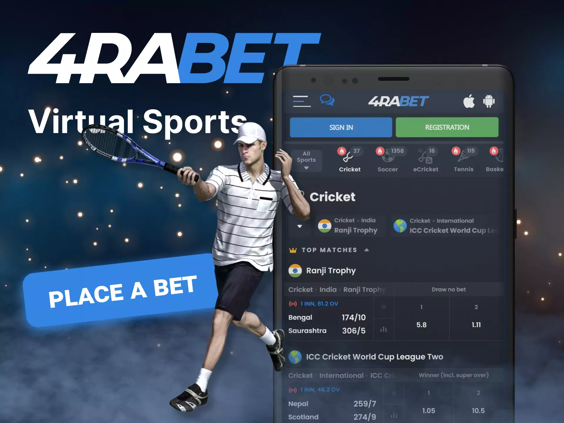 With the 4rabet app, bet on virtual sports.