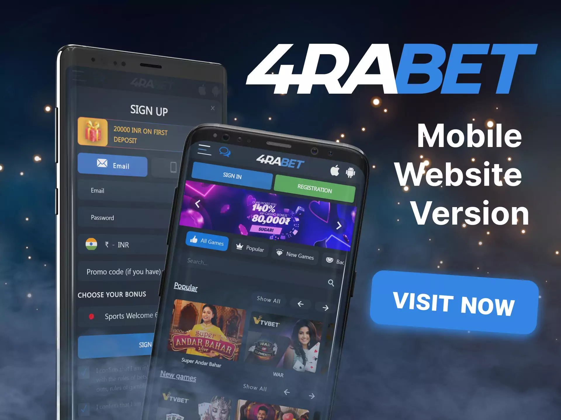 Play casino and bet in the mobile version of the site 4rabet.