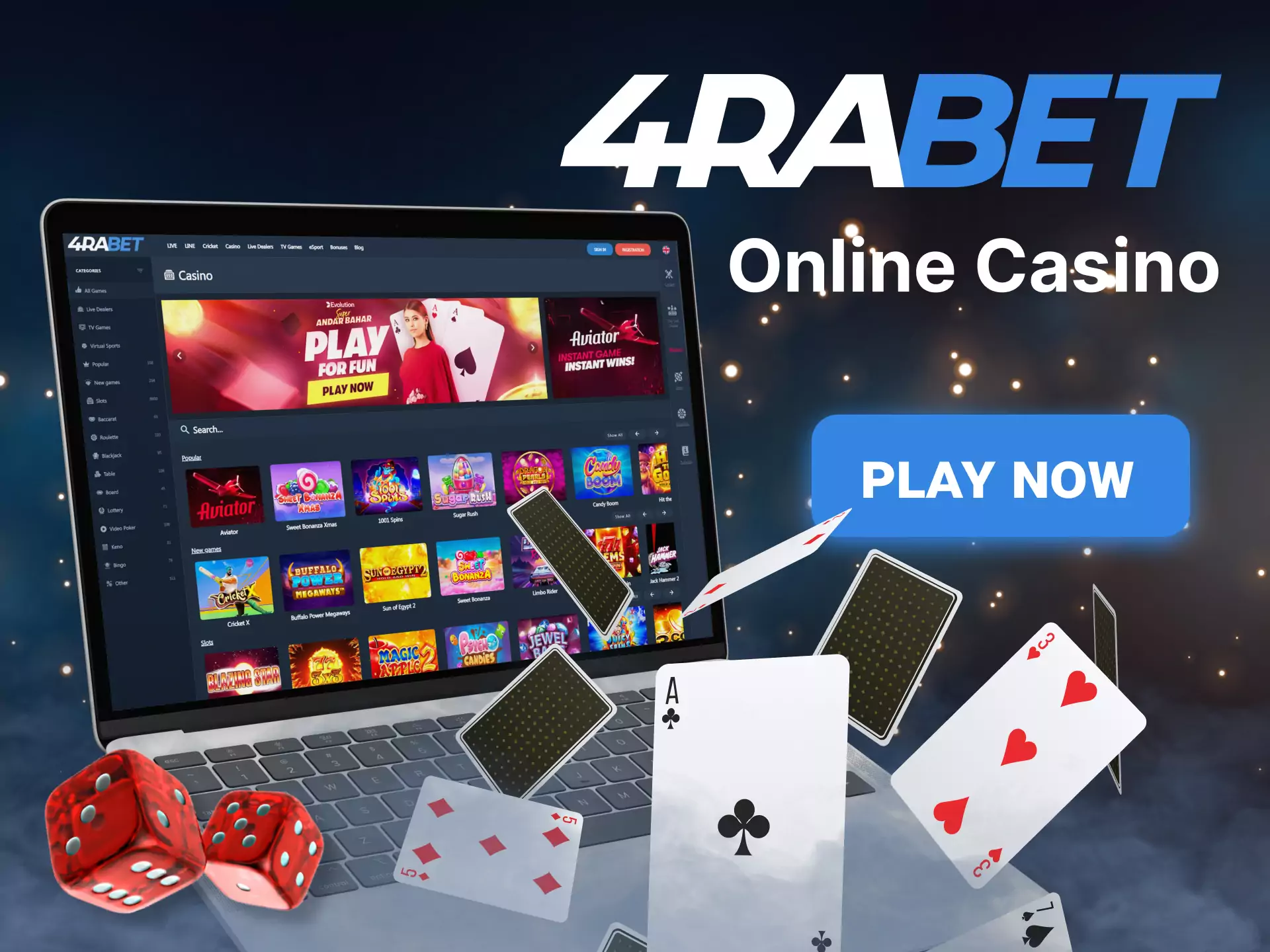 Play the online casino 4rabet and win.