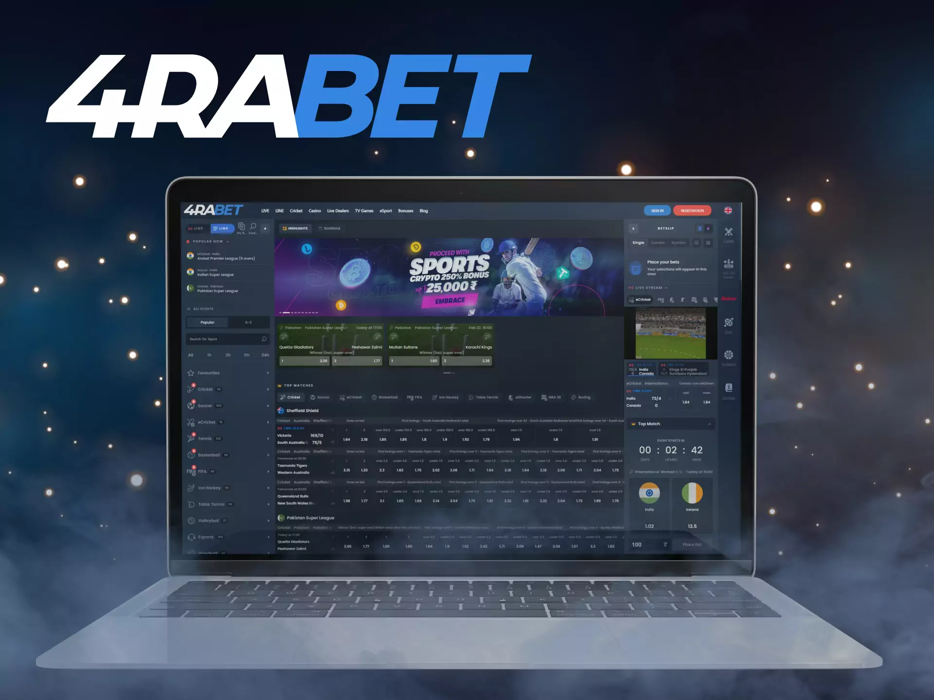 With 4rabet you can bet and play casino games on your personal computer on Windows or macOS.