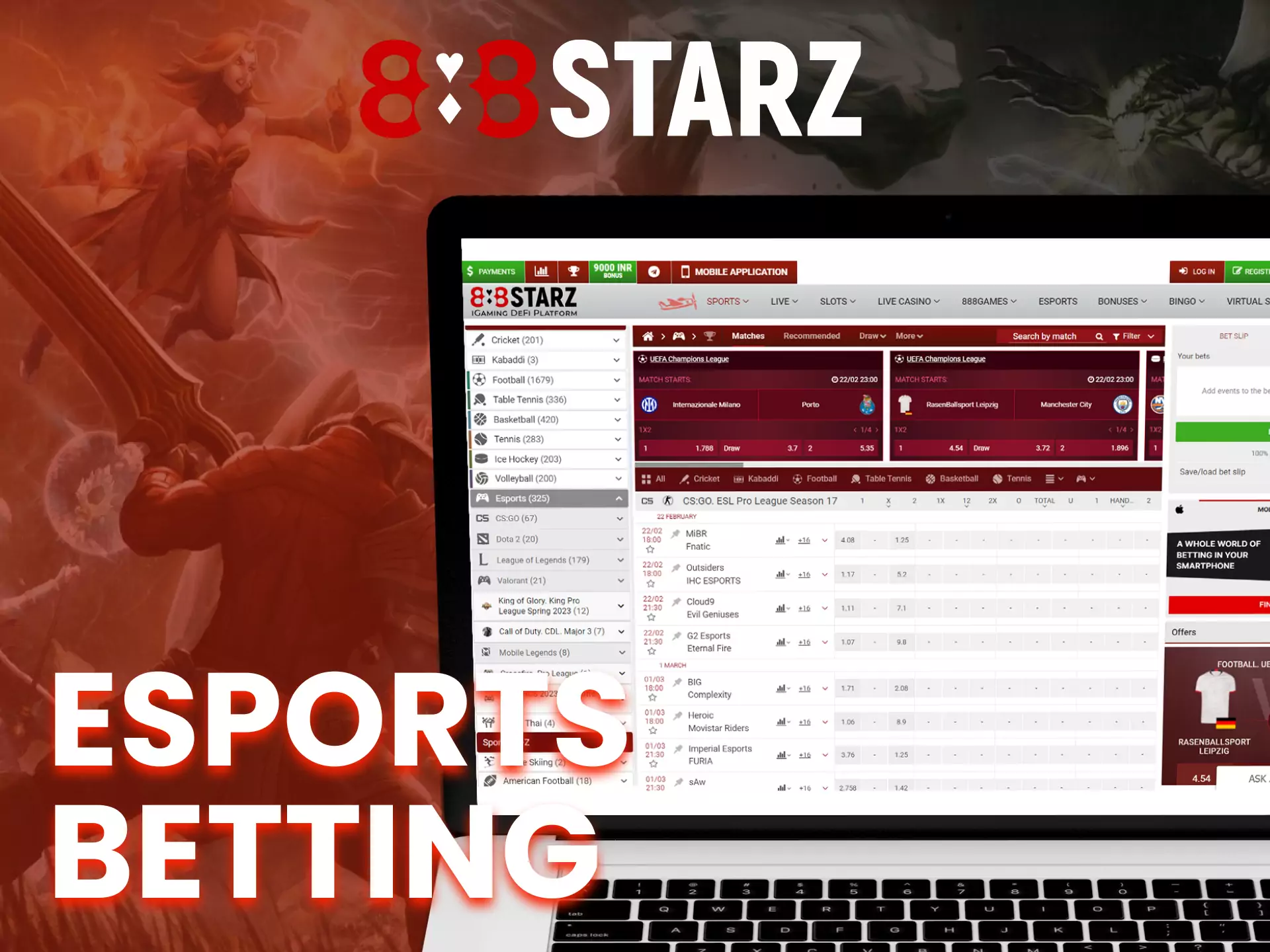 Bet on your favourite esports teams at 888starz and win money.