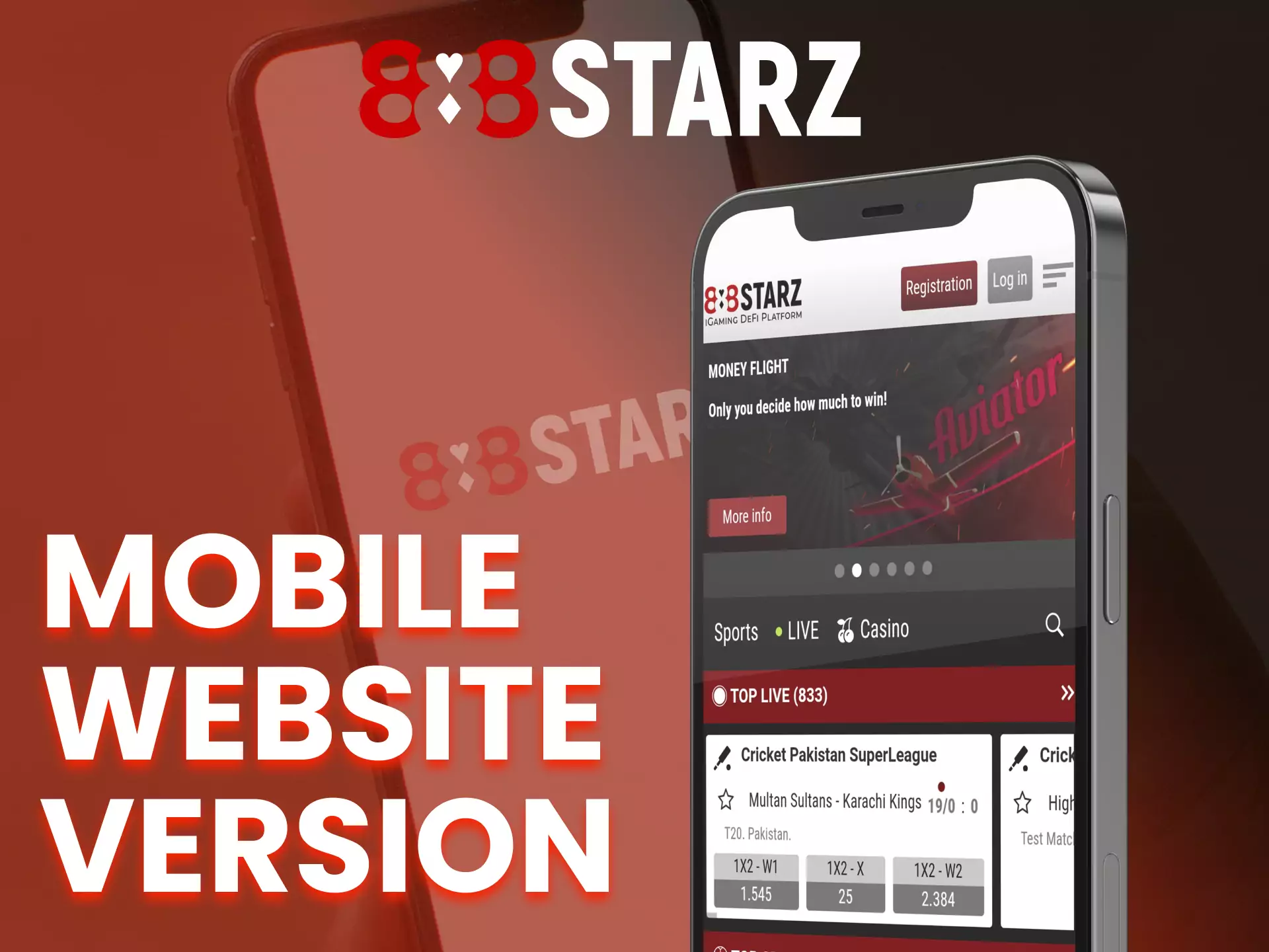 Use 888starz mobile website version in any place.