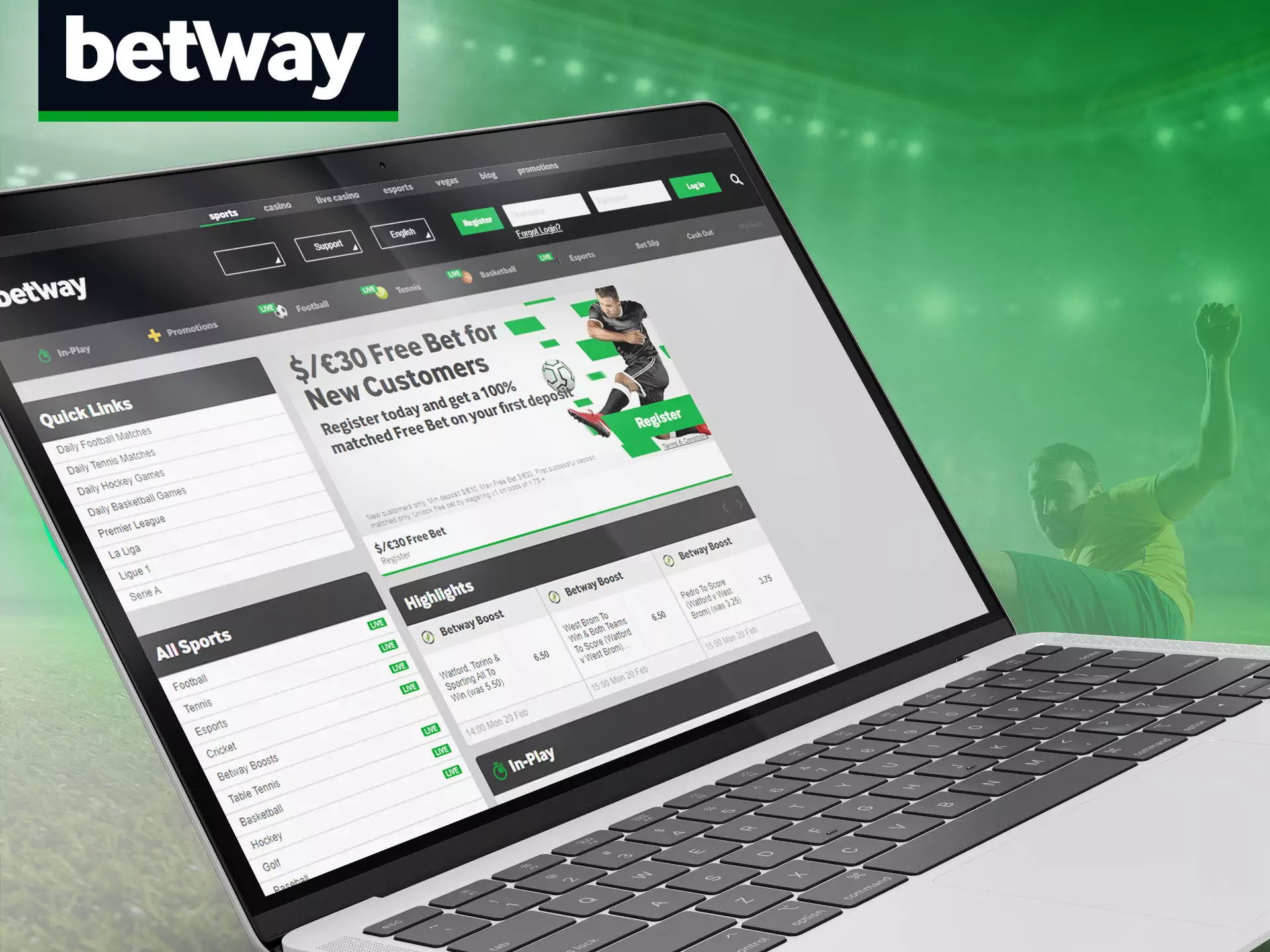 Use all of the functions on Betway main page.