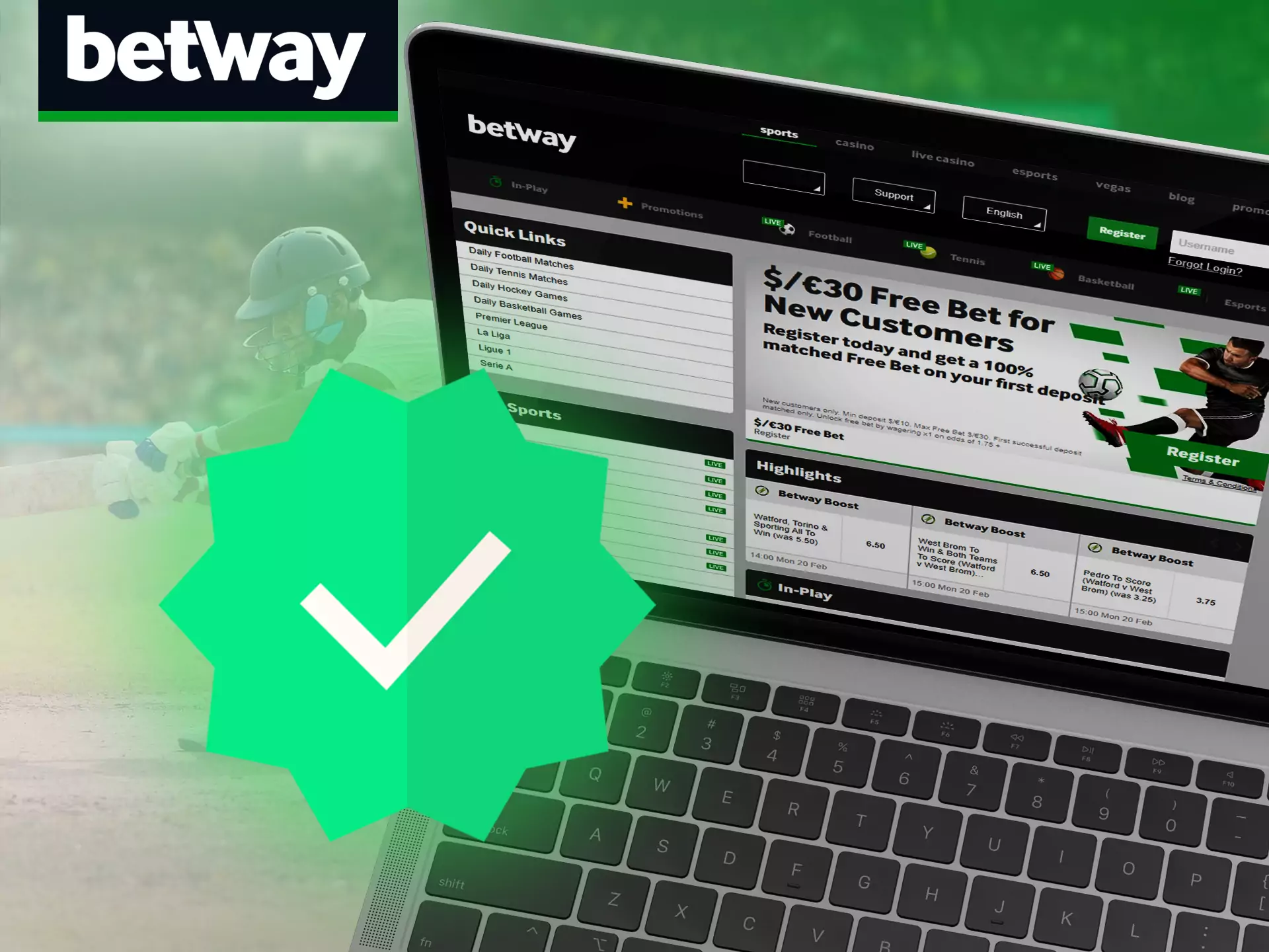 Verify your Betway account for start betting.