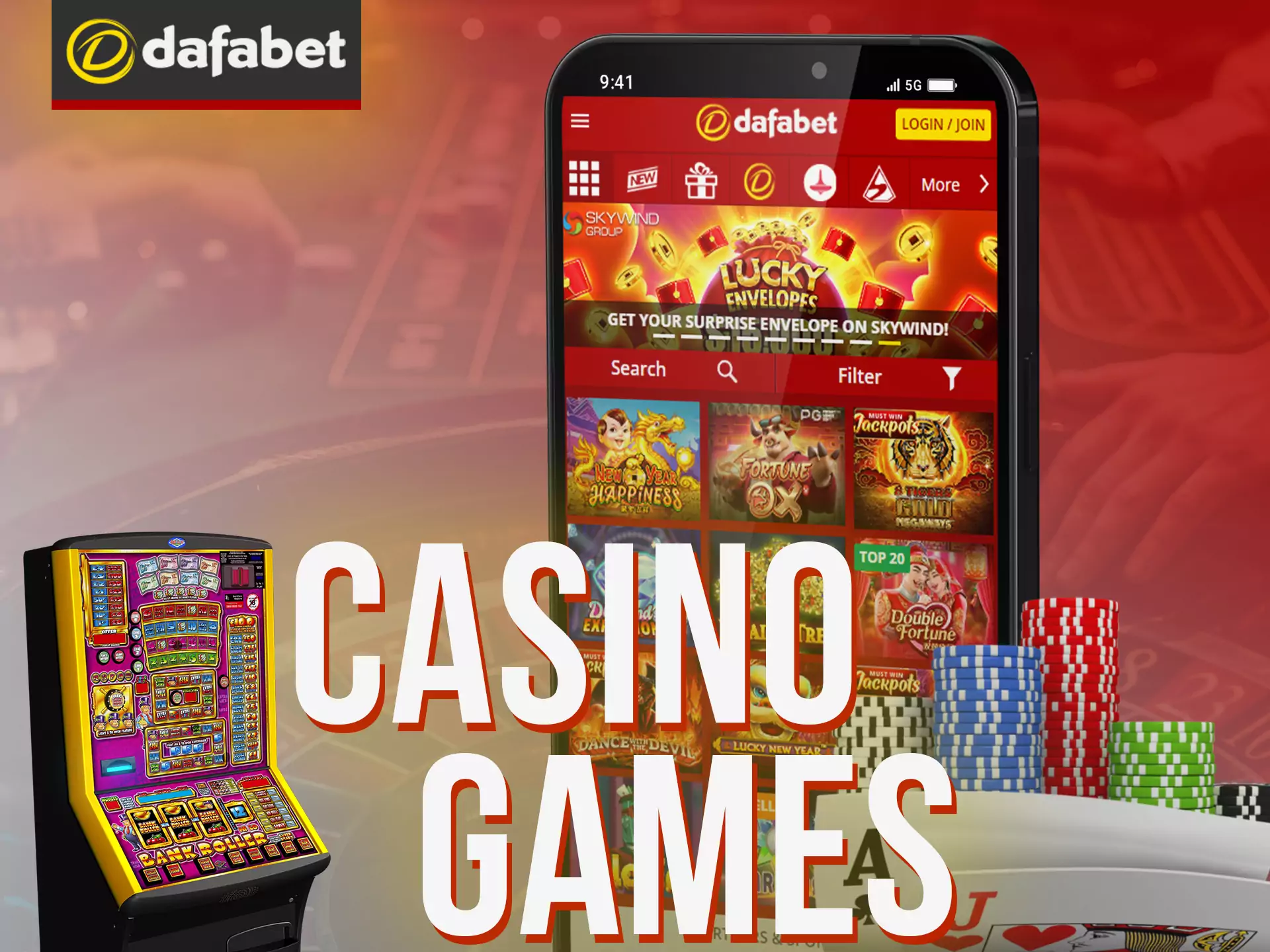 Search for your favourite casino games in Dafabet app.